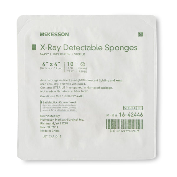 Gauze Sponge McKesson 4 X 4 Inch 16 Ply Sterile X Ray Detectable 10 per Tray