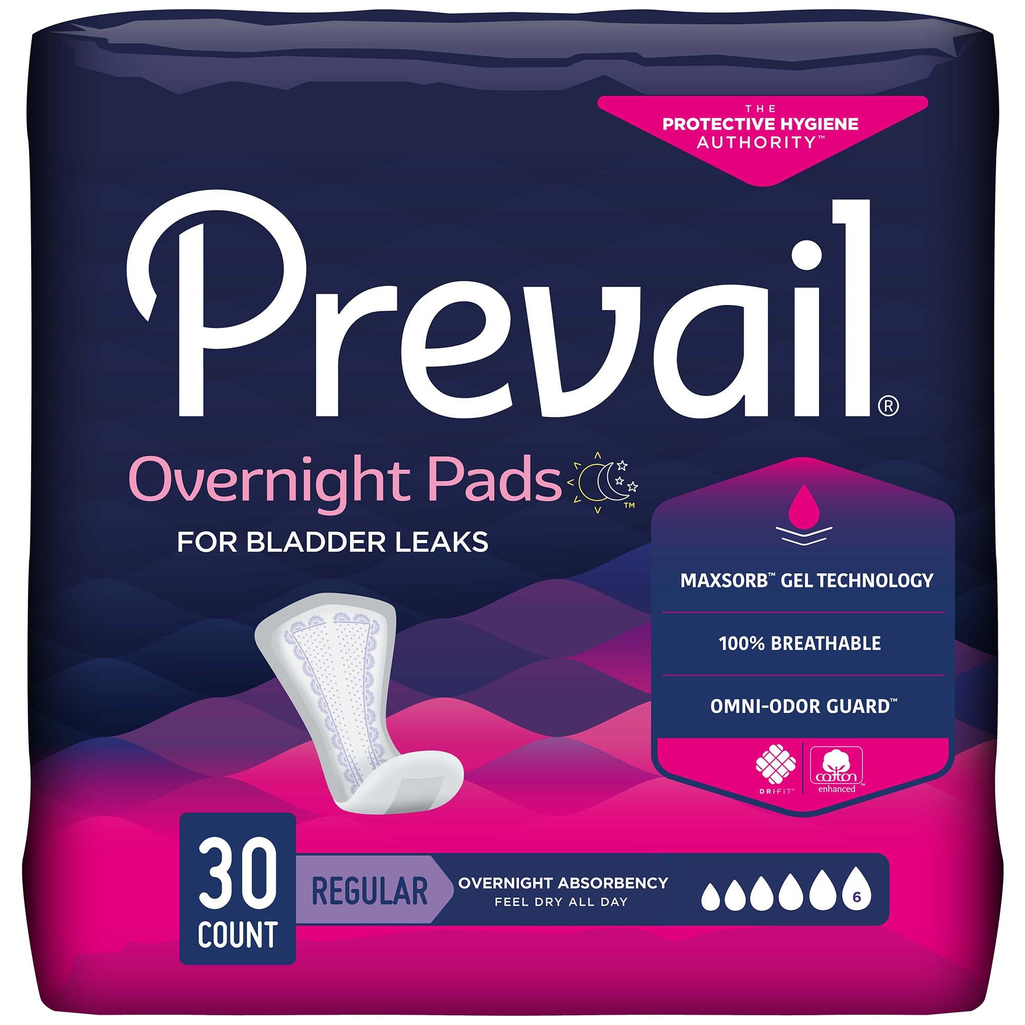 Bladder Control Pad Prevail Overnight 16 Inch Length Heavy Absorbency Polymer Core One Size Fits Most, Packaging Type- Case