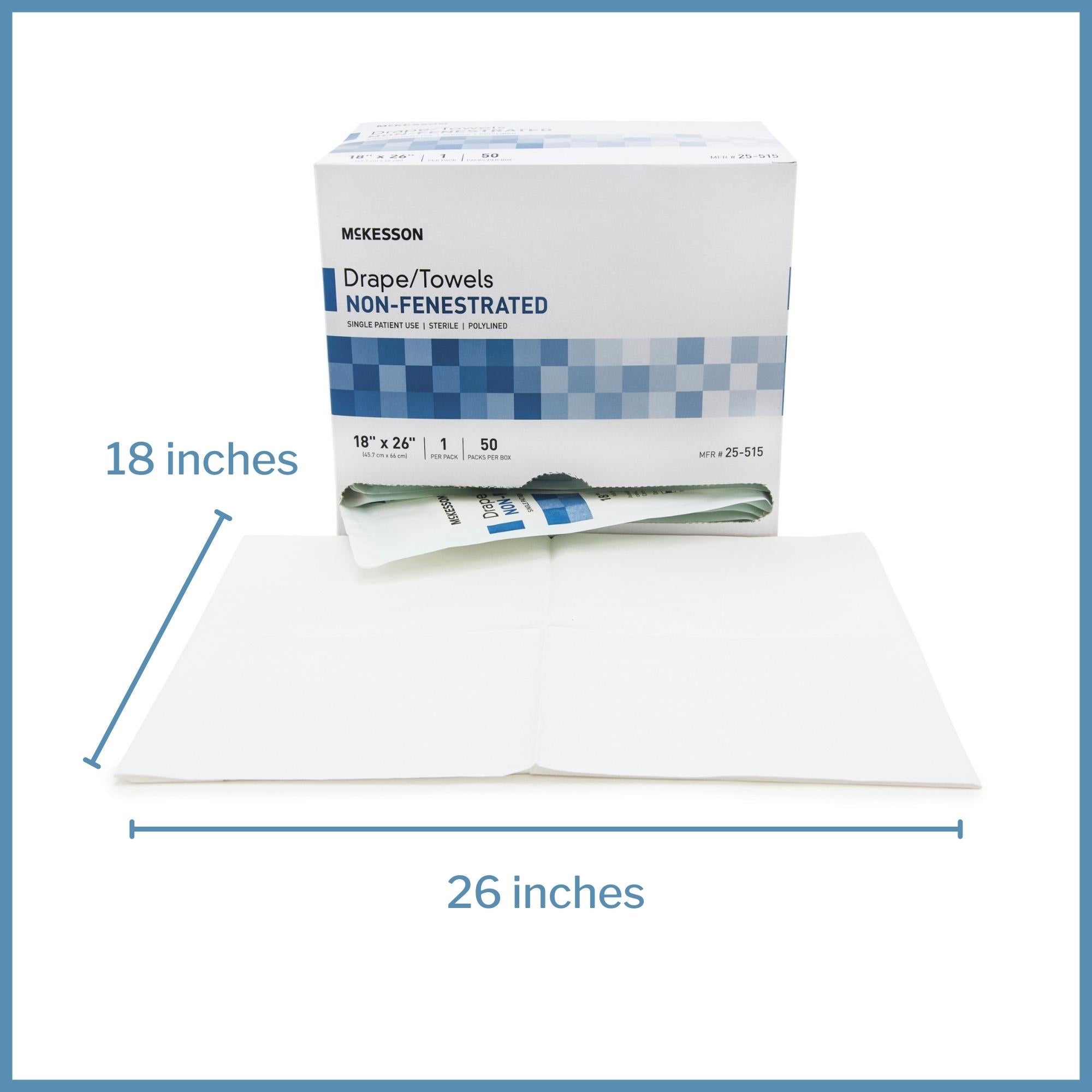 general purpose drape mckesson poly lined towel drape 18 w x 26 l inch sterile packaging type box