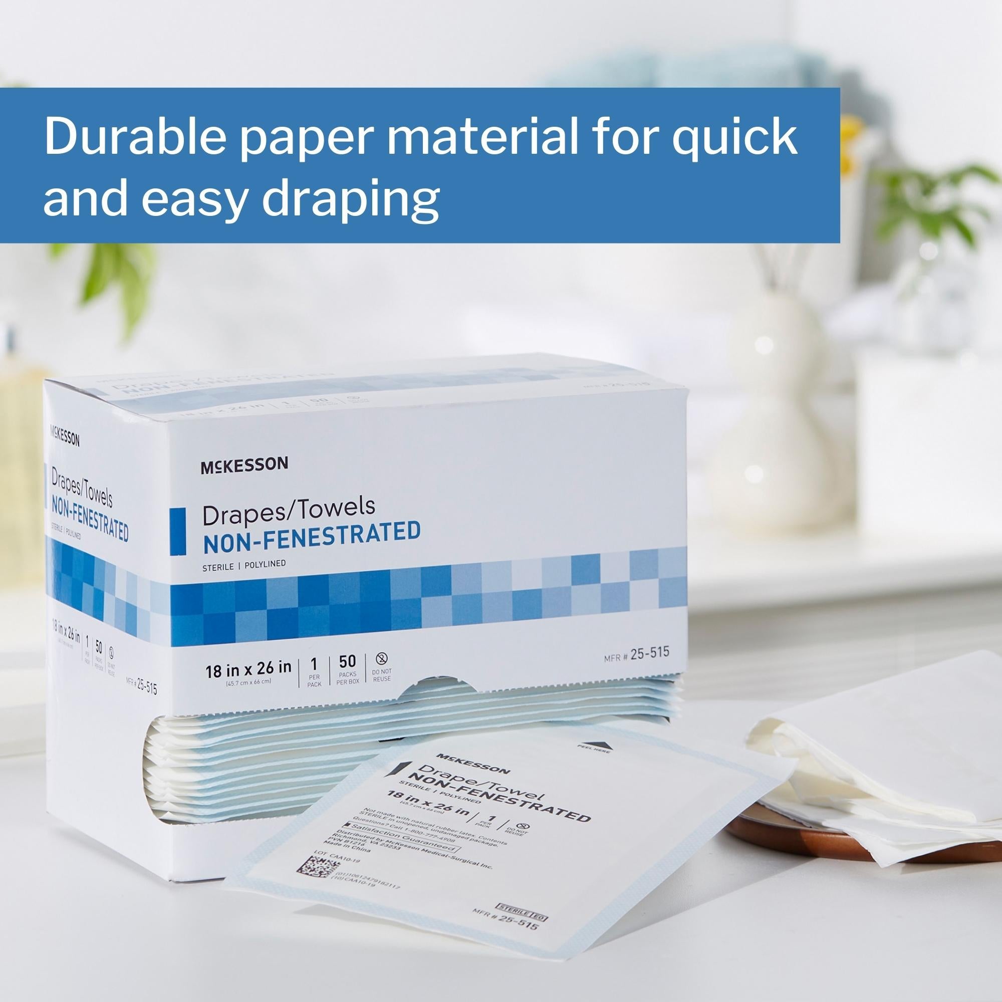 general purpose drape mckesson poly lined towel drape 18 w x 26 l inch sterile packaging type box