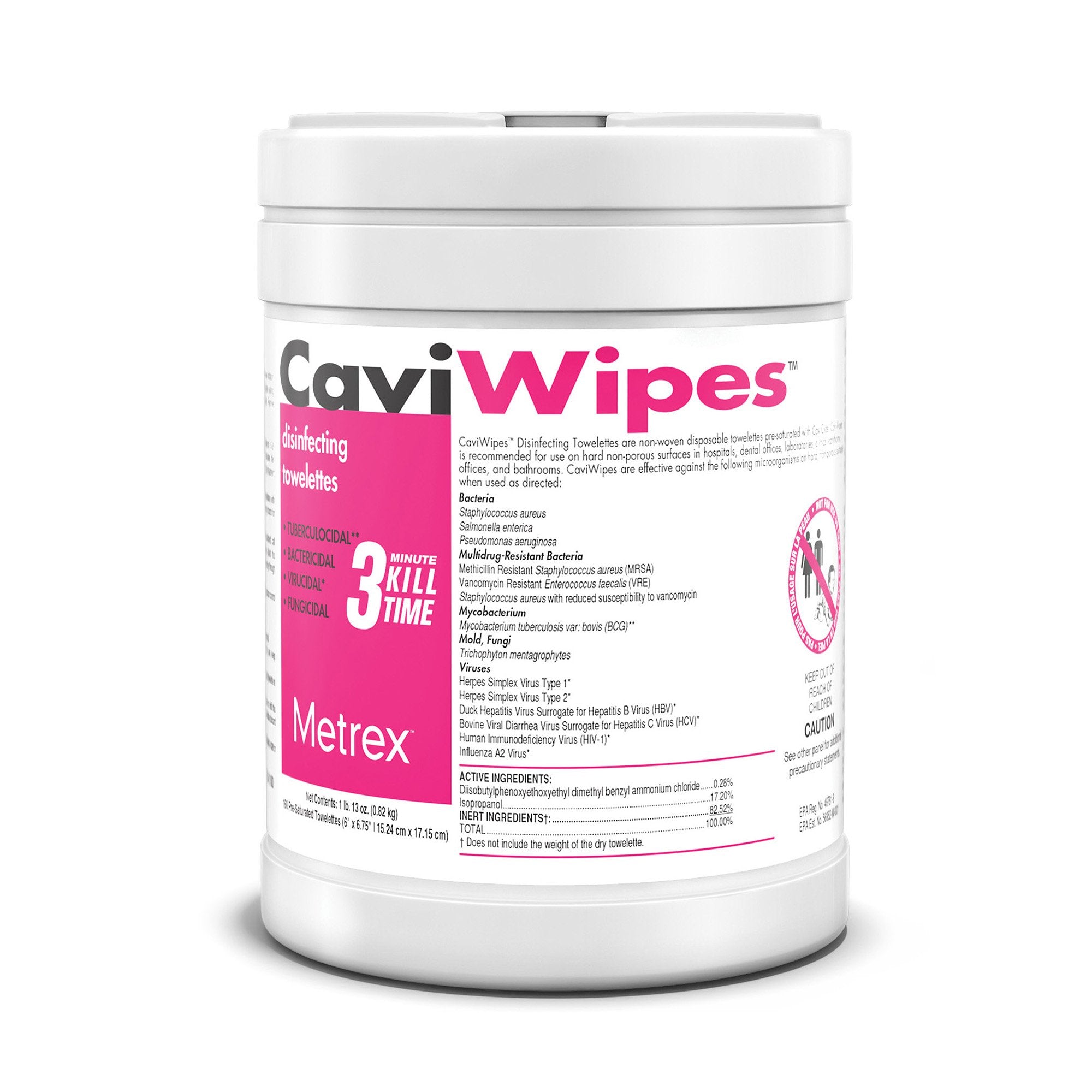 CaviWipes Surface Disinfectant Premoistened Alcohol Based Manual Pull Wipe 160 Count Canister Alcohol Scent NonSterile, Packaging Type- Case