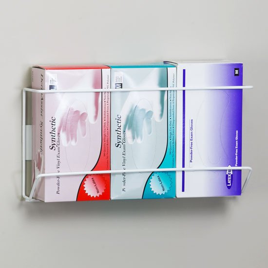 Glove Box Holder Vertical Mounted 3 Box Capacity White 3 3/4 X 8 1/4 X 17 3/4 Inch Coated Wire