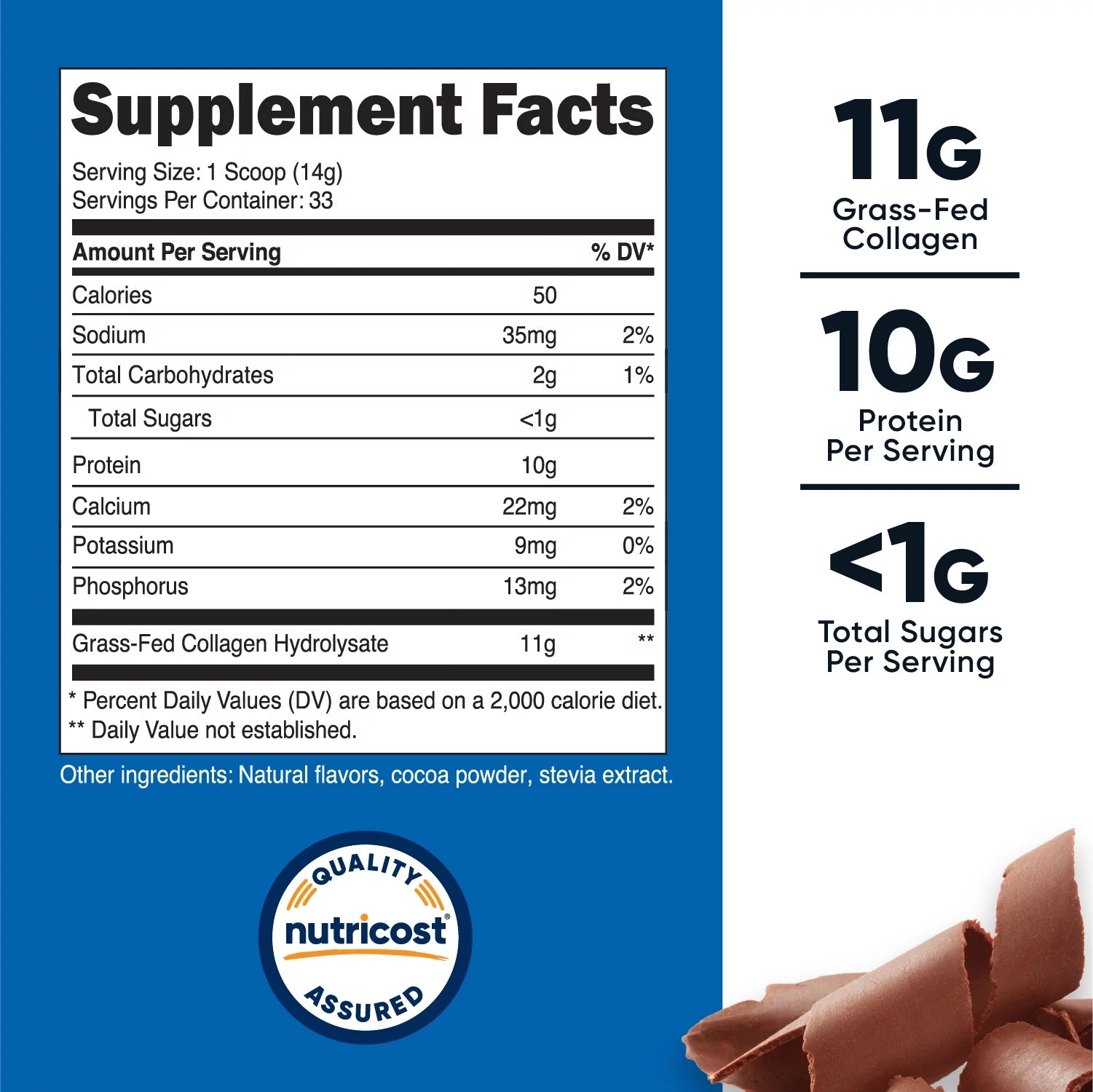Grass Fed Collagen Powder 1LB (Chocolate)   Non Gmo, Gluten Free Supplement