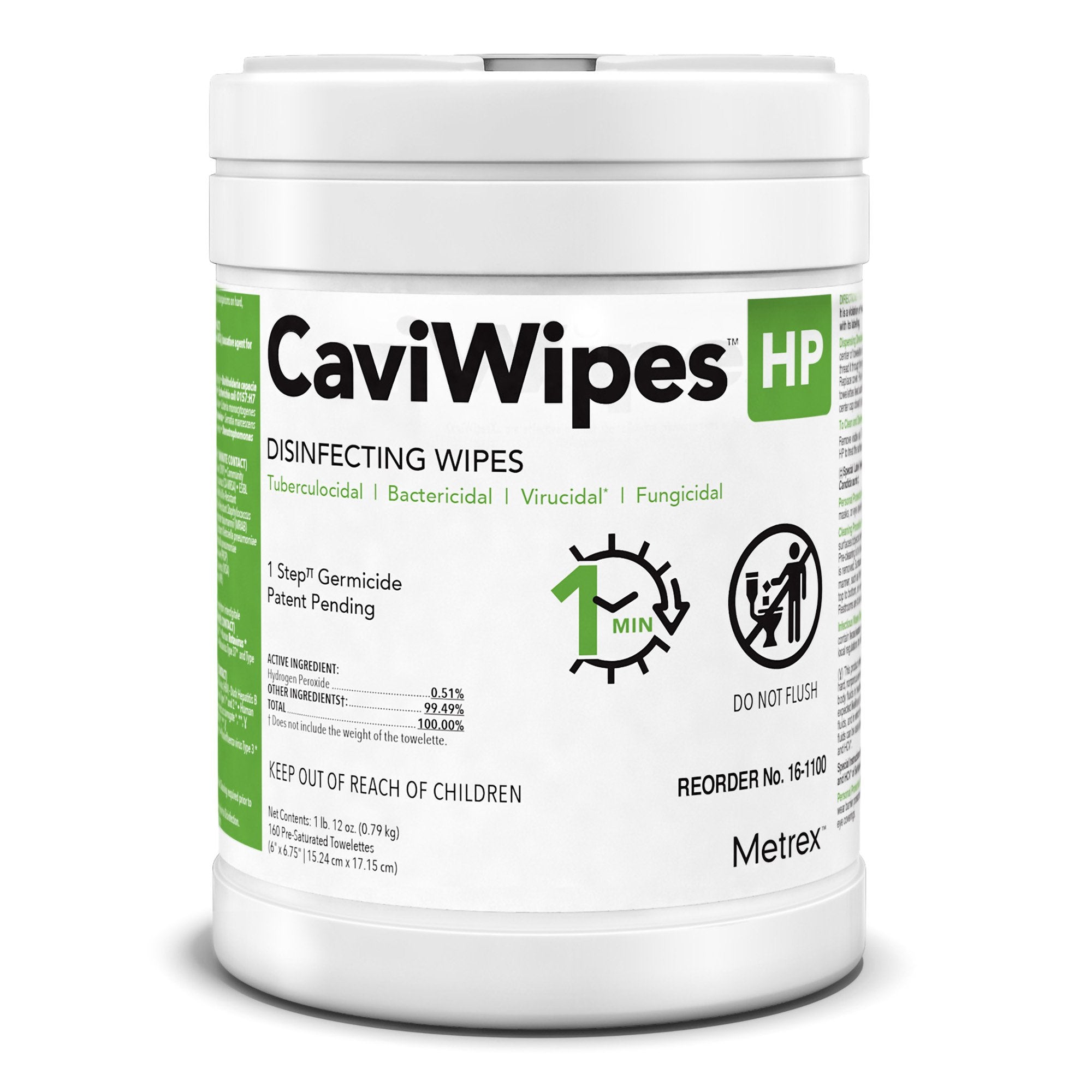 CaviWipes HP Surface Disinfectant Cleaner Peroxide Based Manual Pull Wipe 160 Count Canister Scented NonSterile, Packaging Type- Case