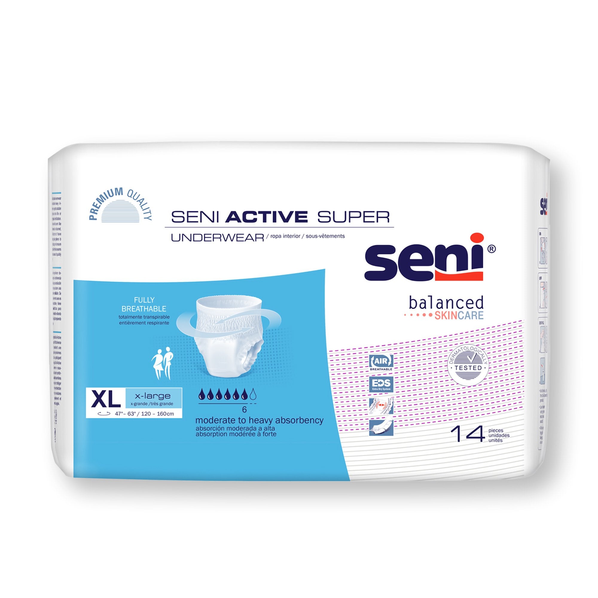 Unisex Adult Absorbent Underwear Seni Active Super Pull On with Tear Away Seams X-Large Disposable Moderate Absorbency, Packaging Type- Case