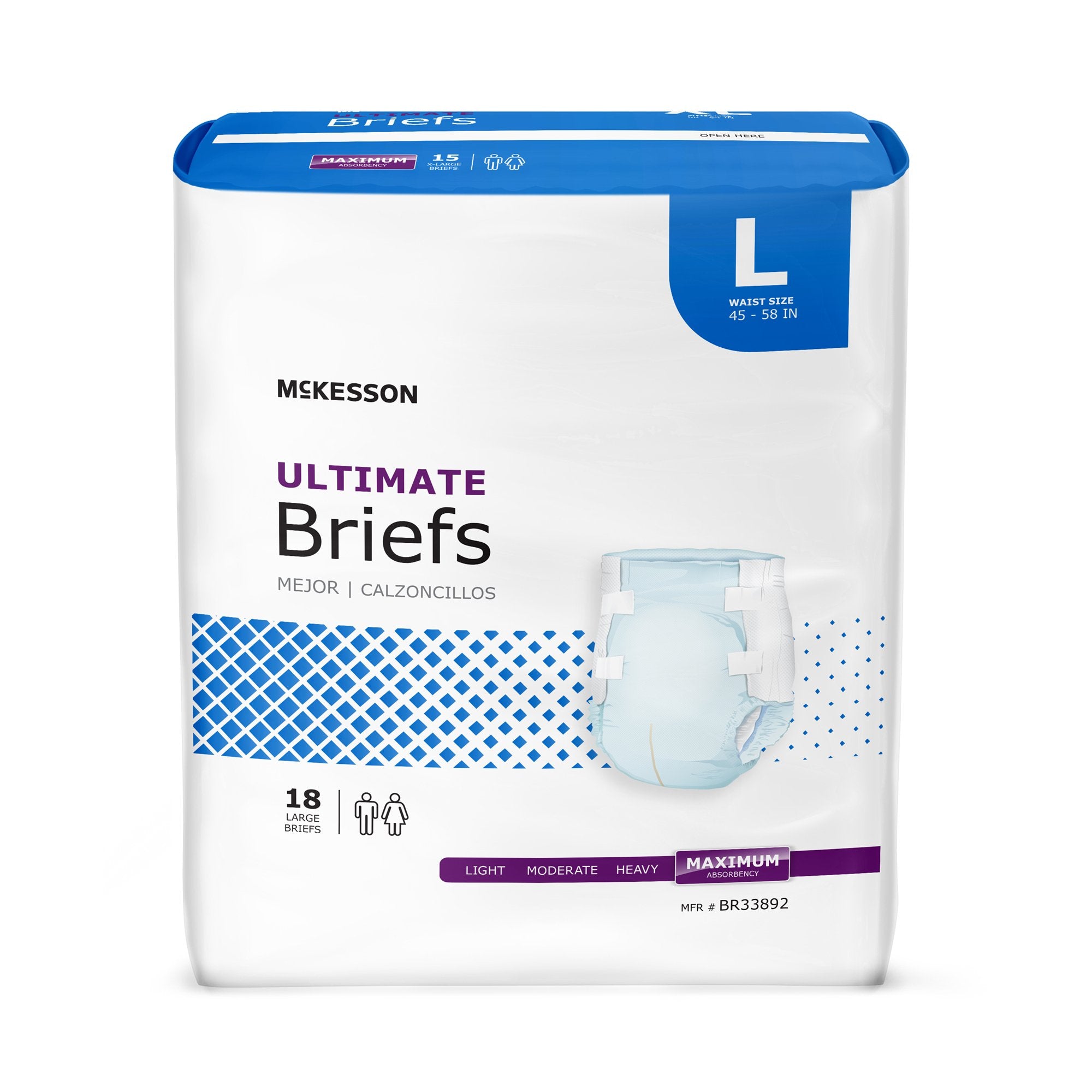 Unisex Adult Incontinence Brief McKesson Large Disposable Heavy Absorbency, Packaging Type- Case