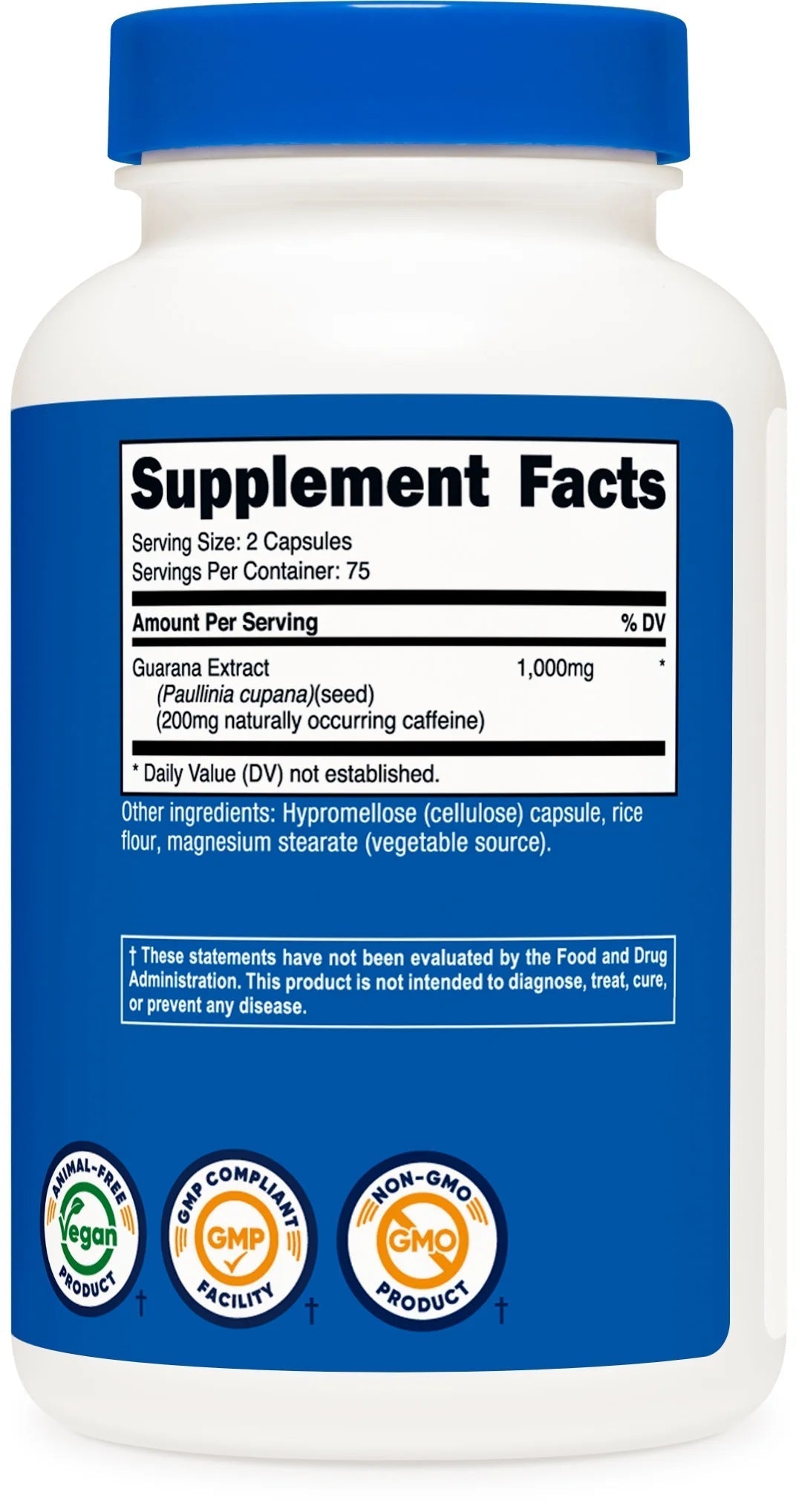 Guarana 1000Mg, 150 Vegetarian Capsules   Vegan Natural Herbal Brazilian Caffeine Supplement