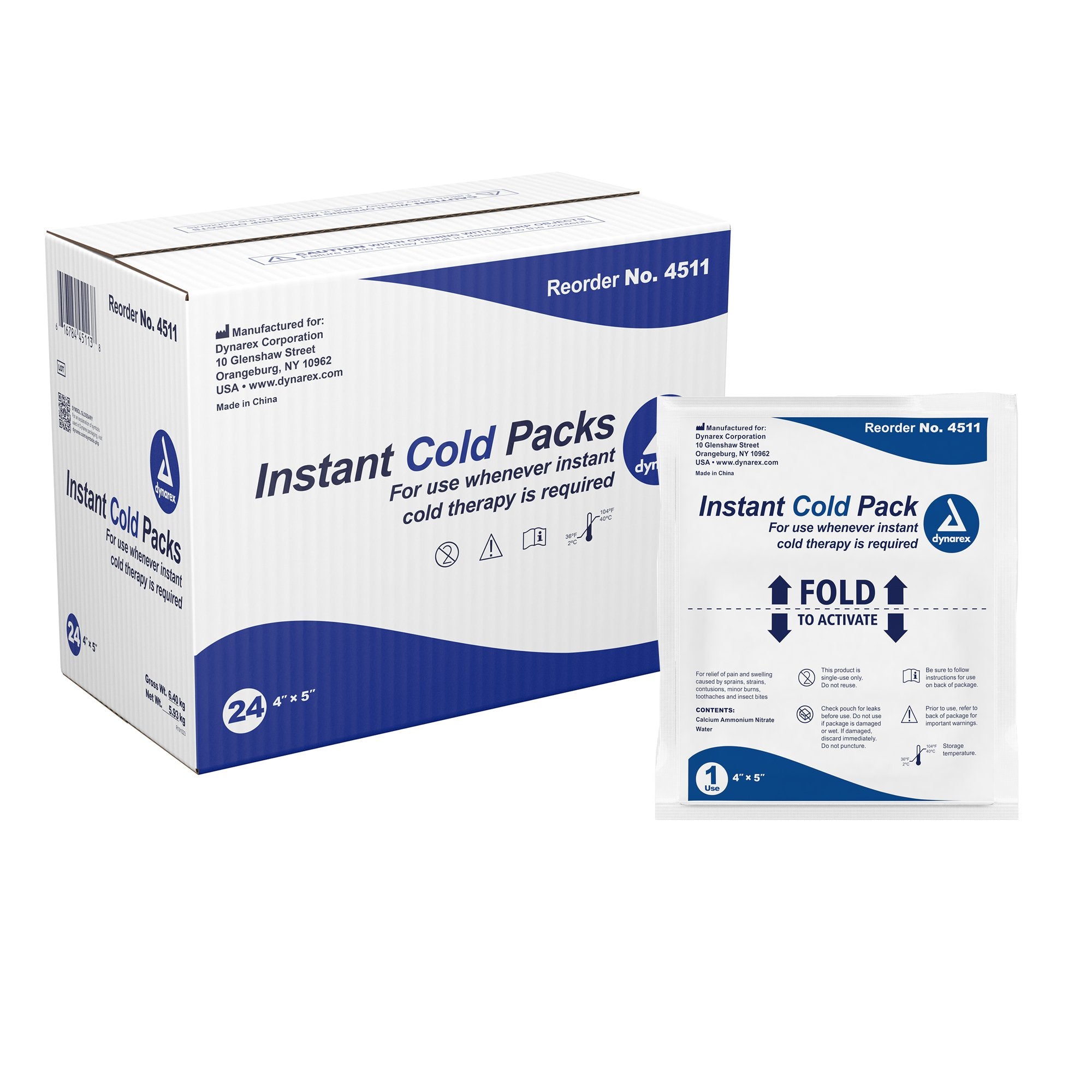 Instant Cold Pack Dynarex General Purpose One Size Fits Most 4 X 5 Inch Plastic / Calcium Ammonium Nitrate / Water Disposable, Packaging Type- Case