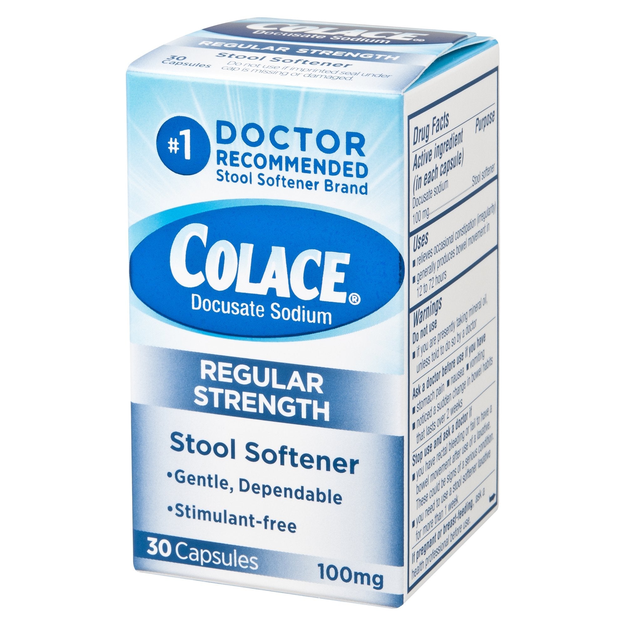 Stool Softener Colace Capsule 30 per Box 100 mg Strength Docusate Sodium