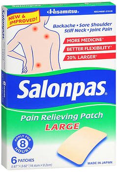 Topical Pain Relief Salonpas 3.1% - 6% - 10% Strength Camphor / Menthol / Methyl Salicylate Patch 6 per Box