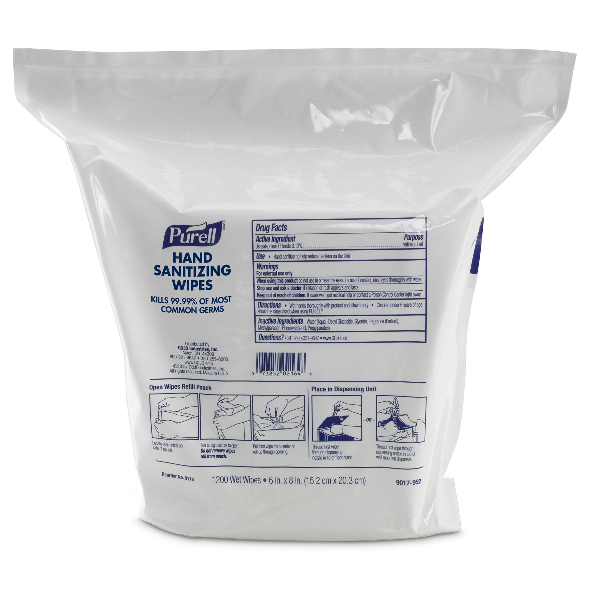 Hand Sanitizing Wipe Purell 1,200 Count BZK (Benzalkonium Chloride) Wipe Refill Pouch