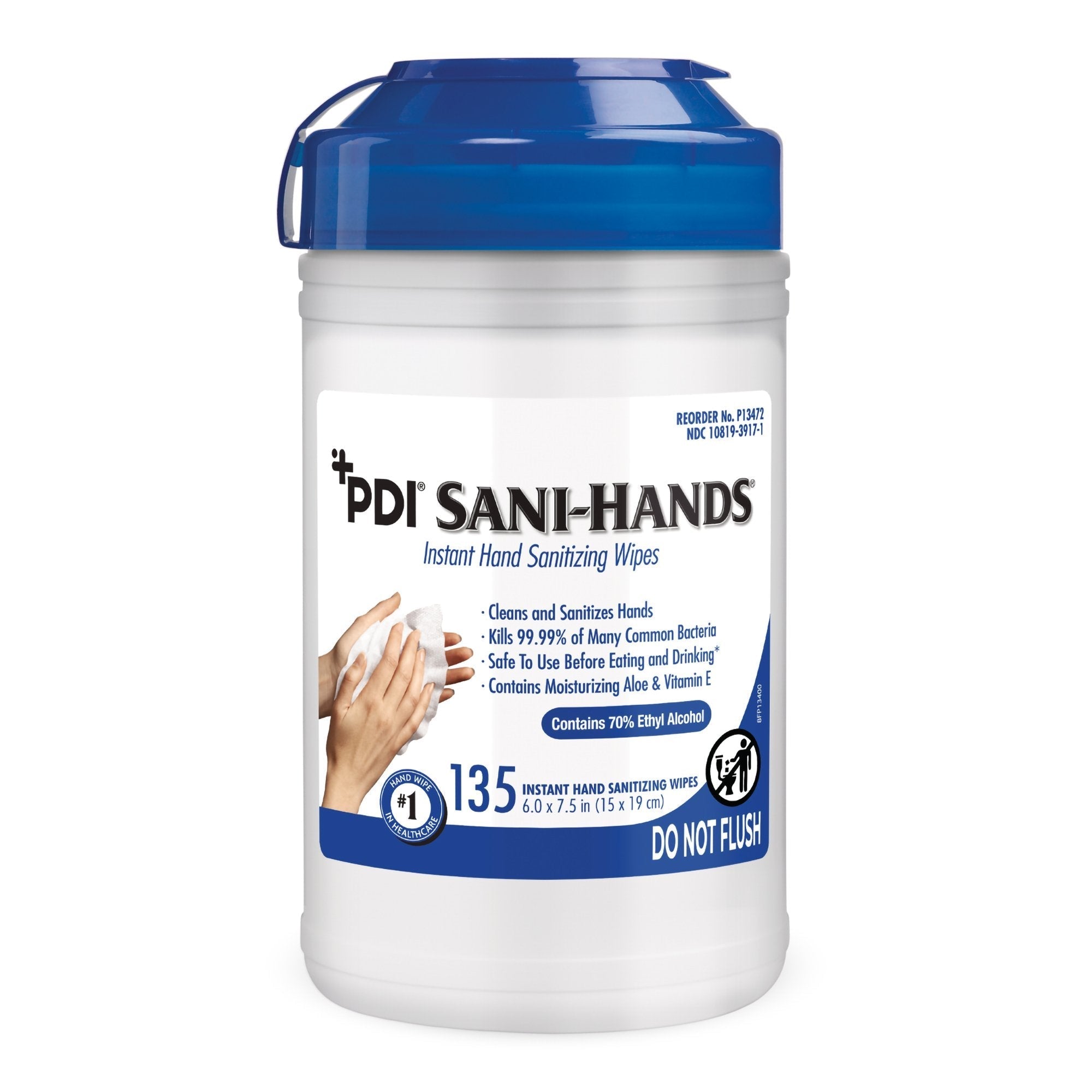 Hand Sanitizing Wipe Sani Hands 135 Count Ethyl Alcohol Wipe Canister