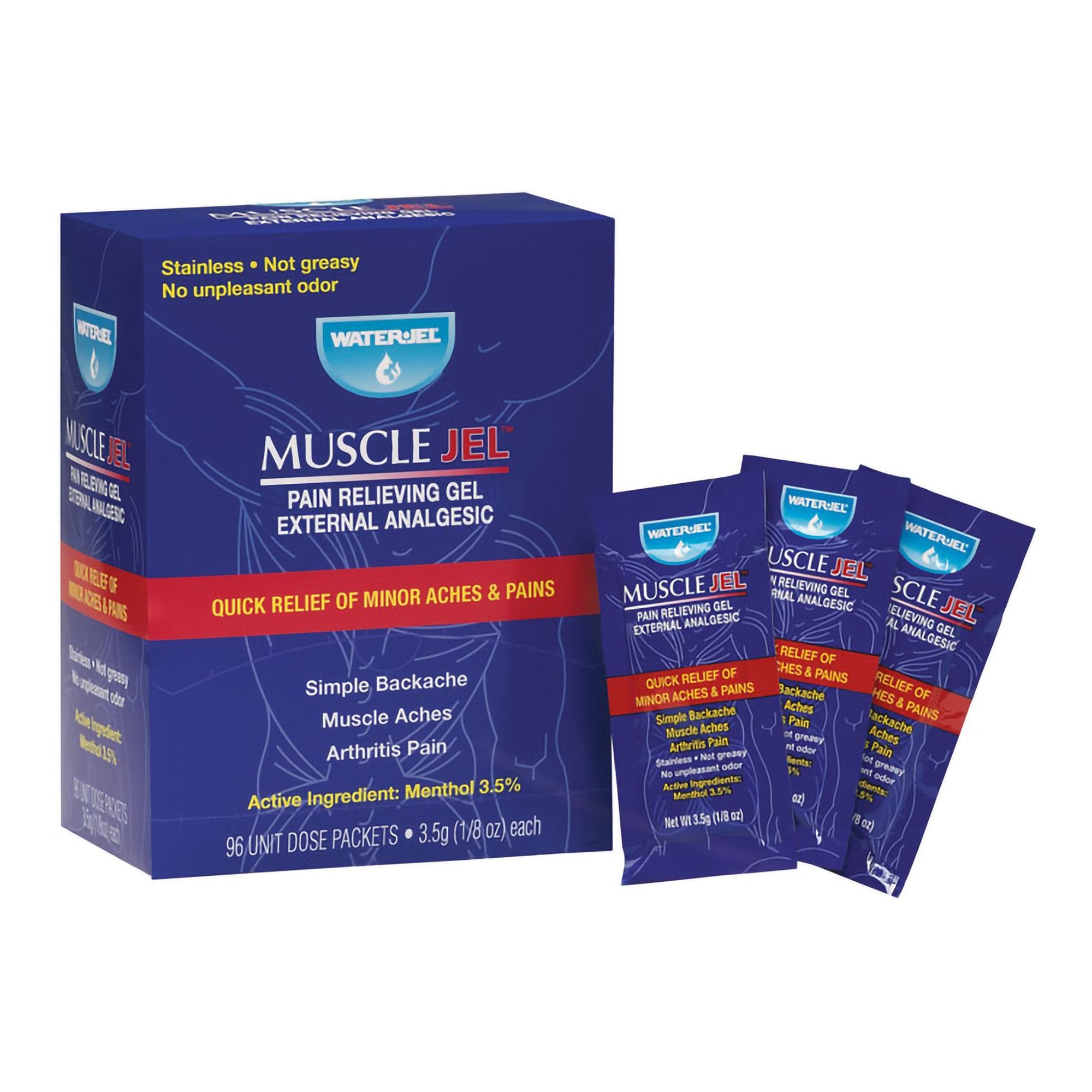 Topical Pain Relief Muscle Jel 3.5% Strength Menthol Topical Gel 96 per Box, Packaging Type- Box