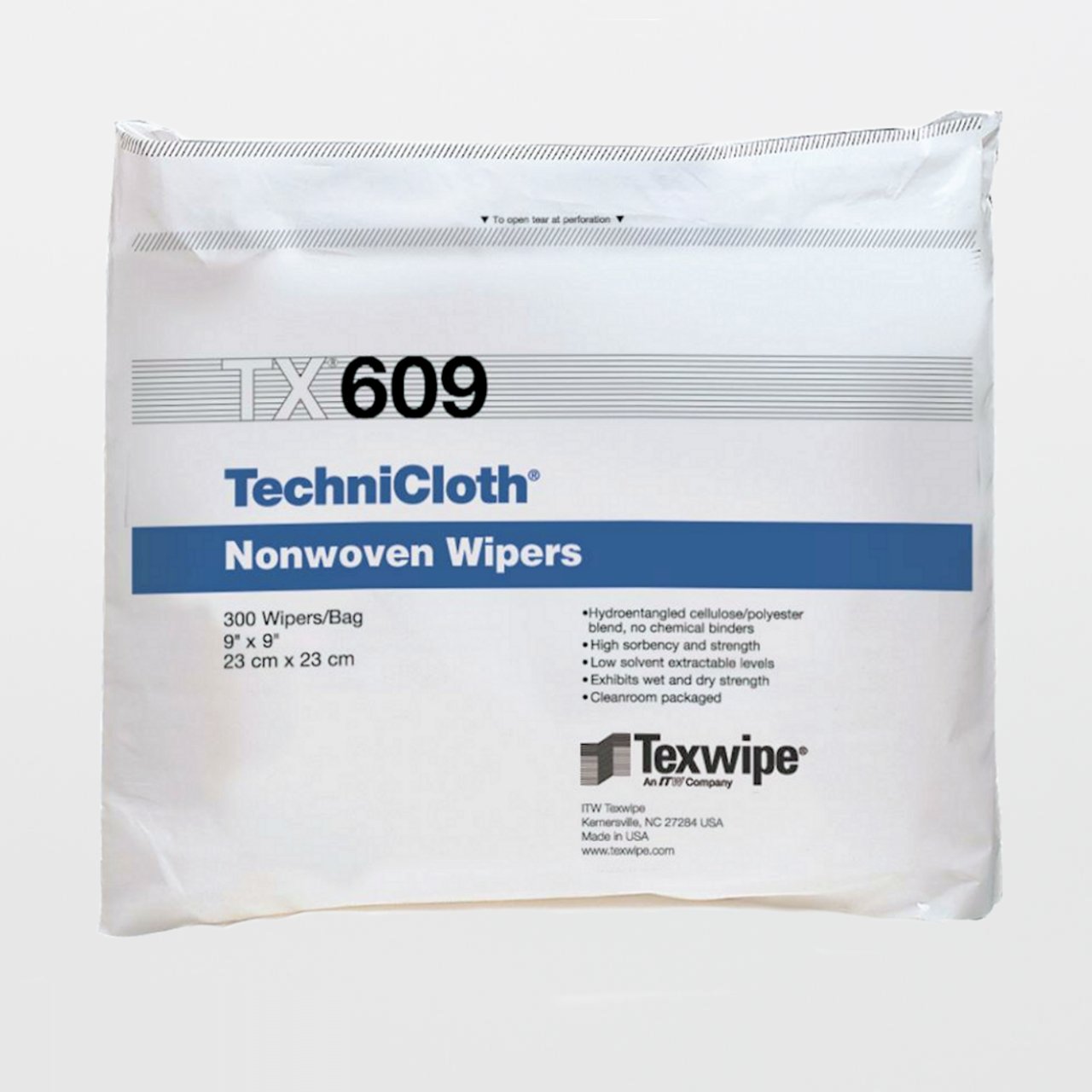 Cleanroom Wipe TechniCloth ISO Class 5 - 8 White NonSterile 45% Polyester / 55% Cellulose Nonwoven 9 X 9 Inch Disposable, Packaging Type- Case