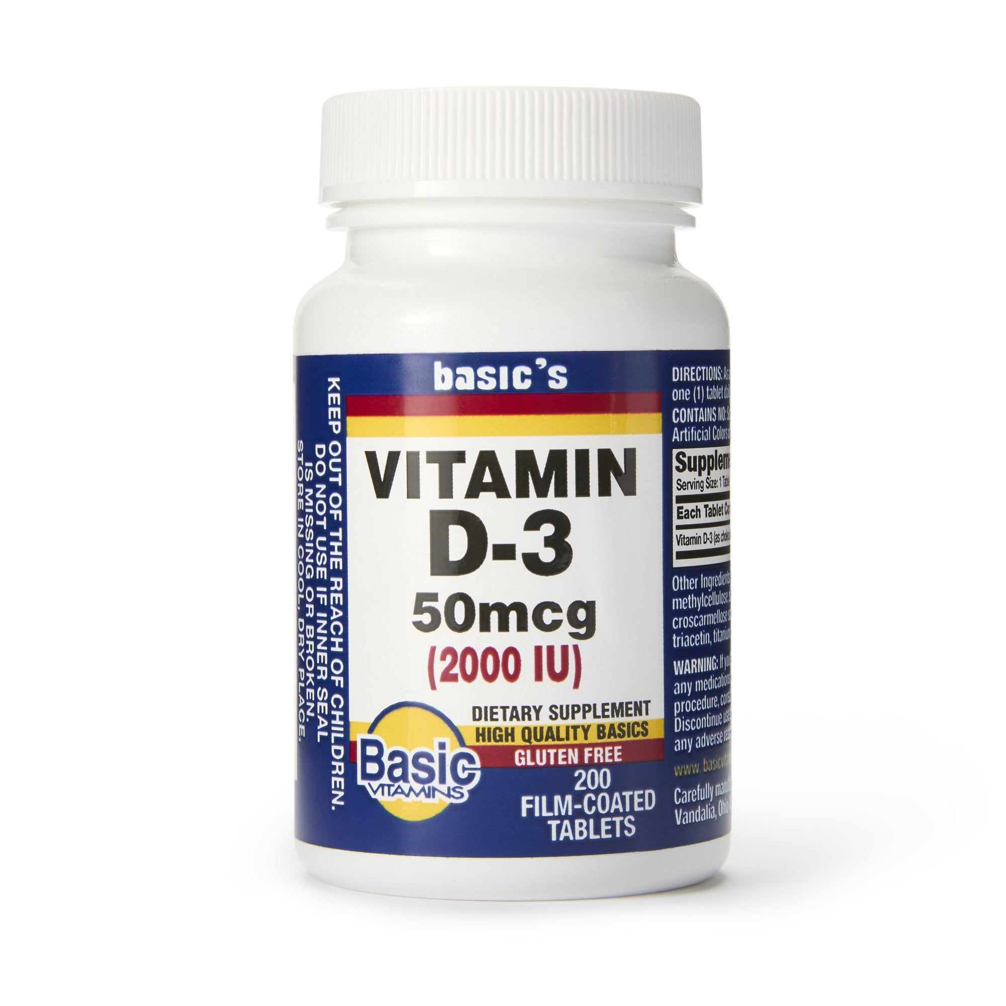 Dietary Supplement Basic's Vitamin D3 2,000 IU Strength Tablet 200 per Bottle