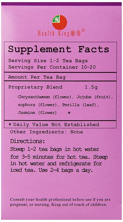 health king chrysanthemum vascuflow herb tea 20 tea bags