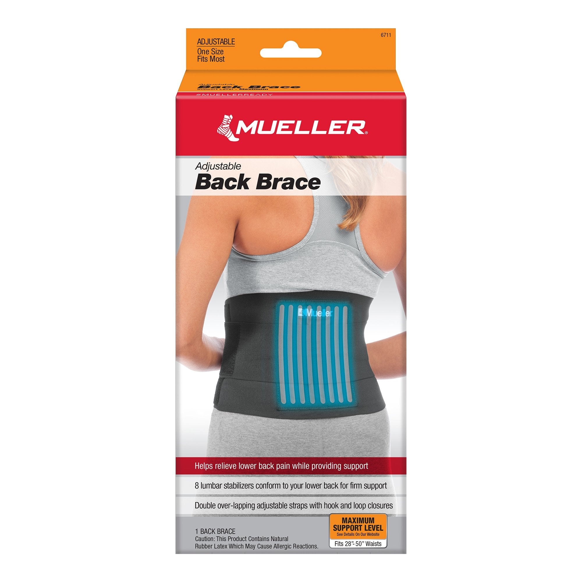 Back Brace Mueller One Size Fits Most Hook and Loop Strap Closure 28 to 50 Inch Waist Circumference Adult