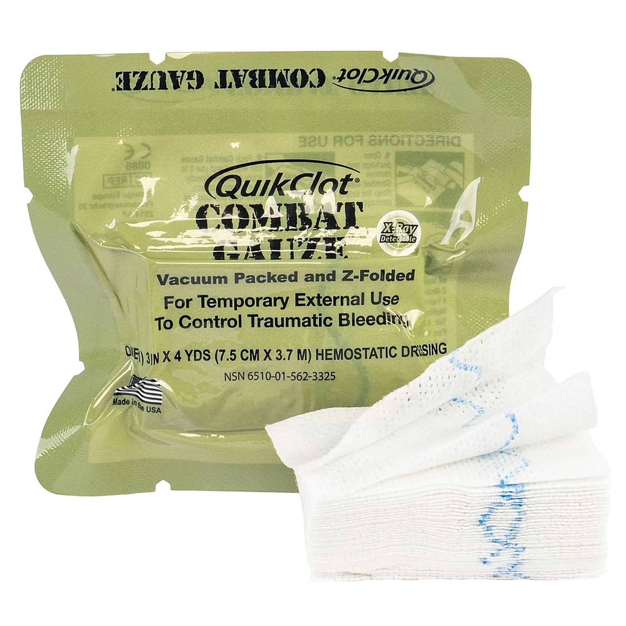 Hemostatic Dressing QuikClot Combat Gauze 3 Inch X 4 Yard 1 per Pack Sterile