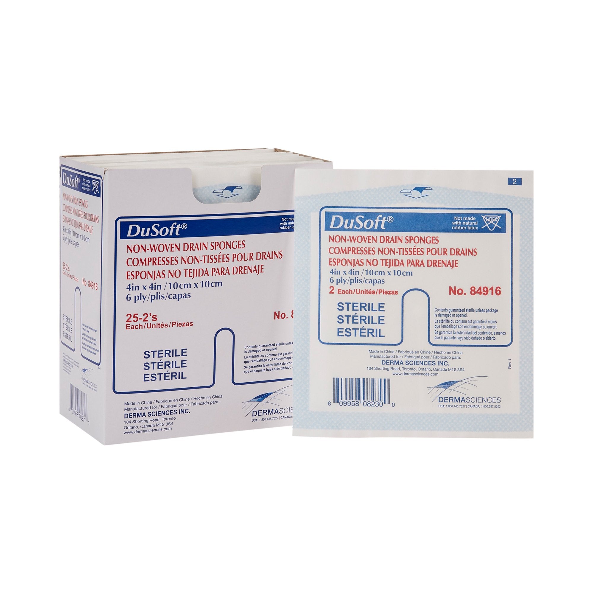 Drain Sponge DuSoft 4 X 4 Inch 6-Ply Sterile 2 per Pack