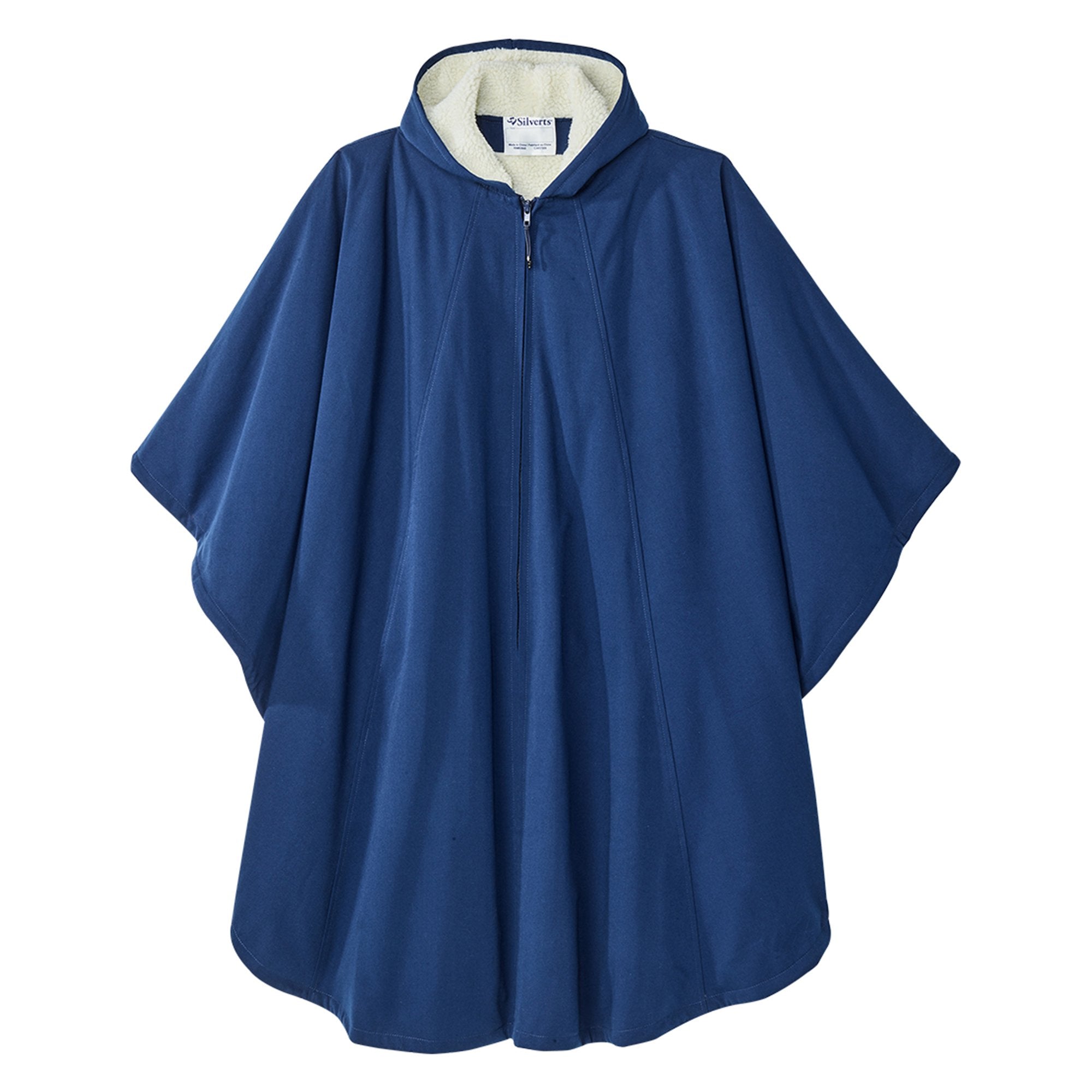 Wheelchair Cape with Hood Silverts Navy Blue One Size Fits Most Front Opening Zipper Closure Unisex