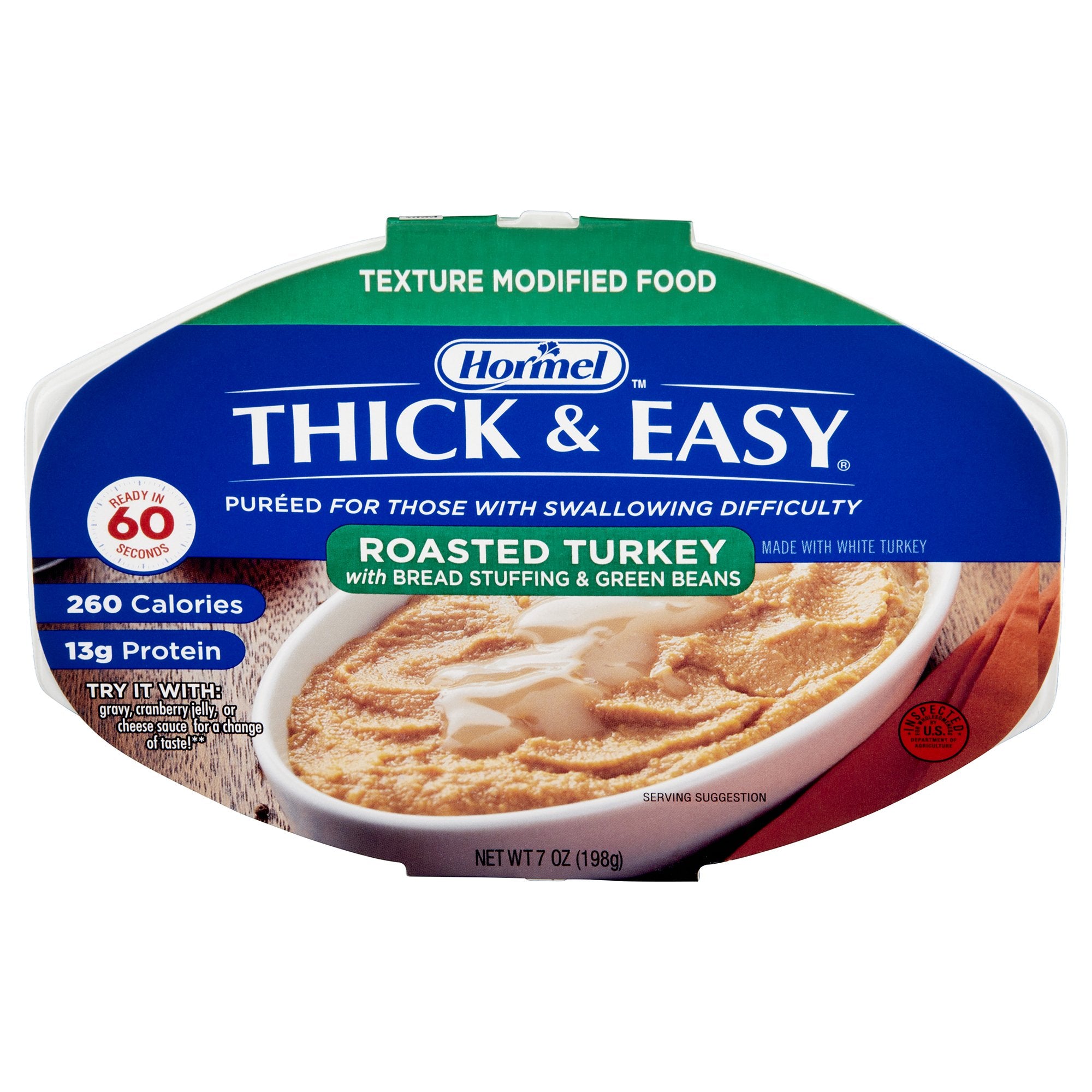 Thickened Food Thick & Easy Purees 7 oz. Tray Turkey with Stuffing / Green Beans Flavor Puree IDDSI Level 2 Mildly Thick, Packaging Type- Case