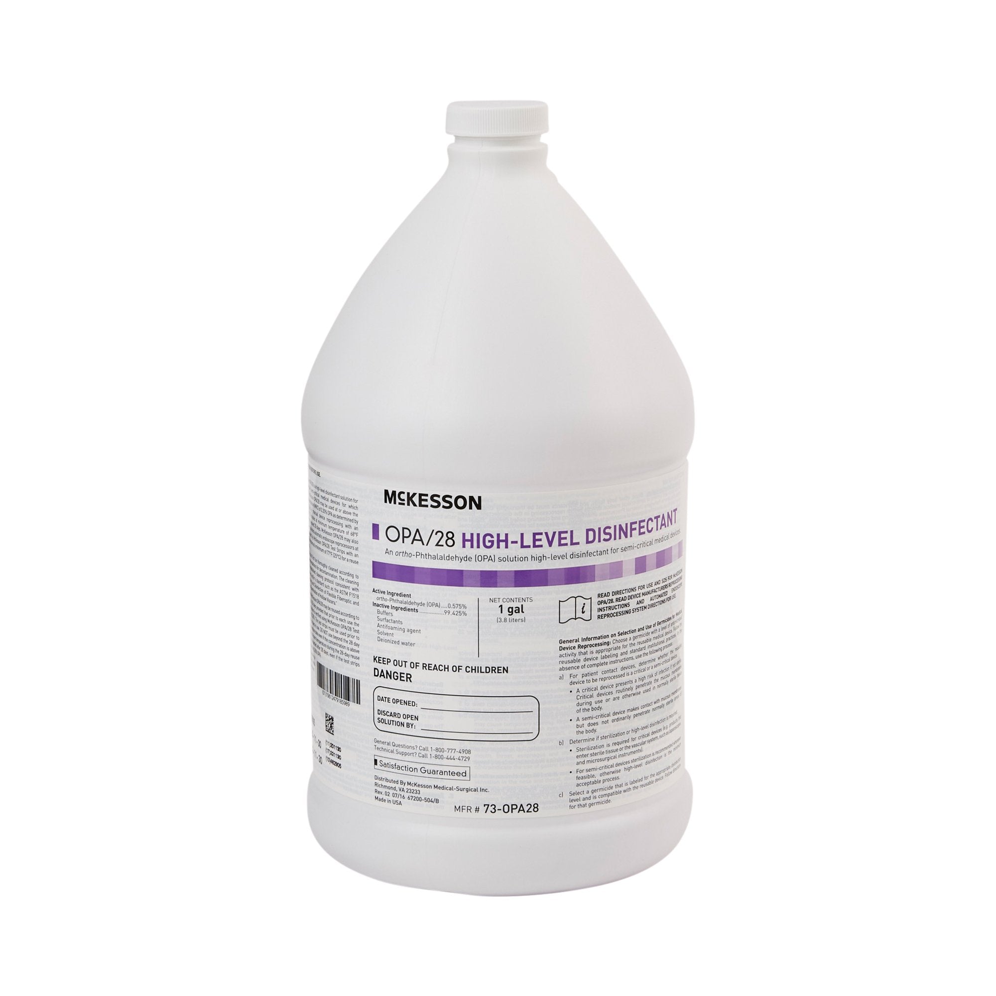 OPA High-Level Disinfectant McKesson OPA/28 RTU Liquid 1 gal. Jug Reusable, Packaging Type- Case