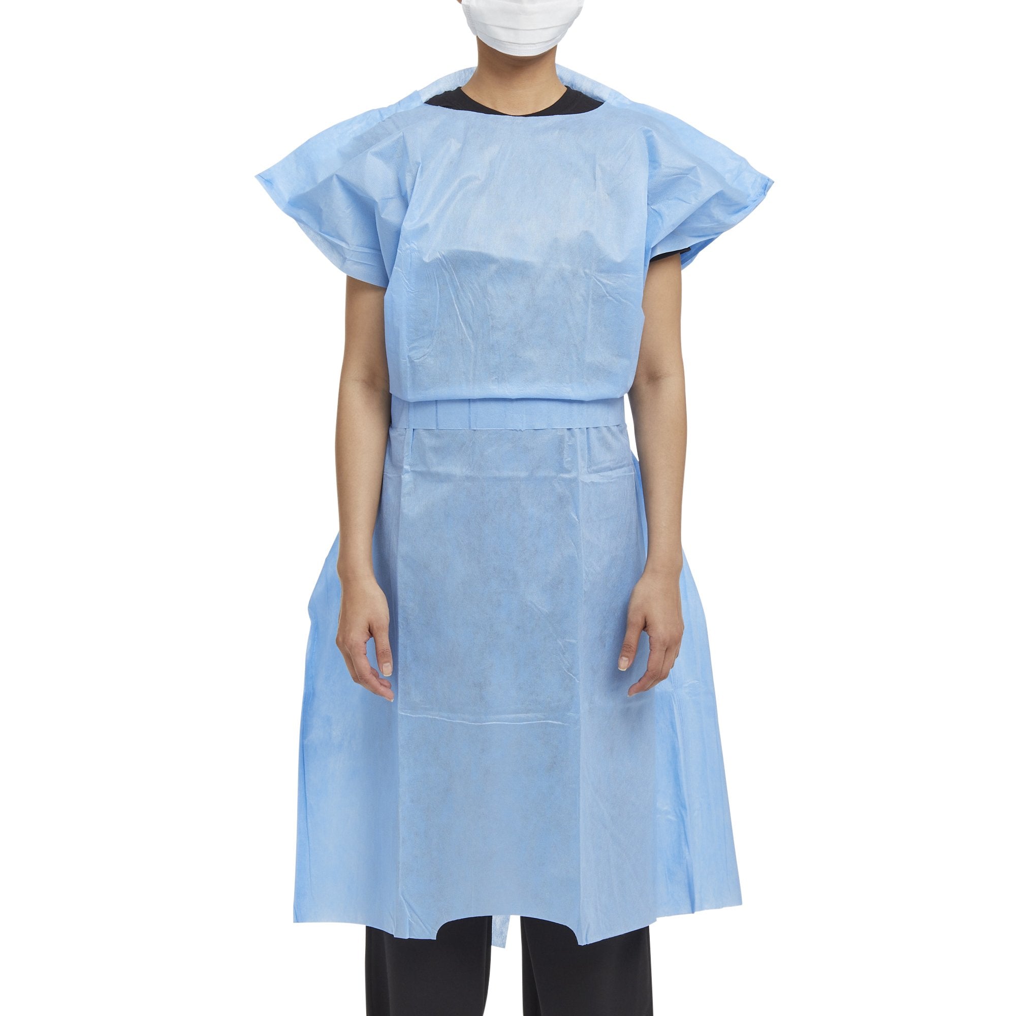 Patient Exam Gown Halyard One Size Fits Most Blue Disposable, Packaging Type- Box