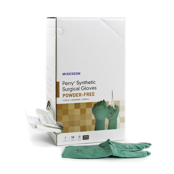 Surgical Glove McKesson Perry Performance Plus Size 7.5 Sterile Polychloroprene Standard Cuff Length Smooth Dark Green Chemo Tested