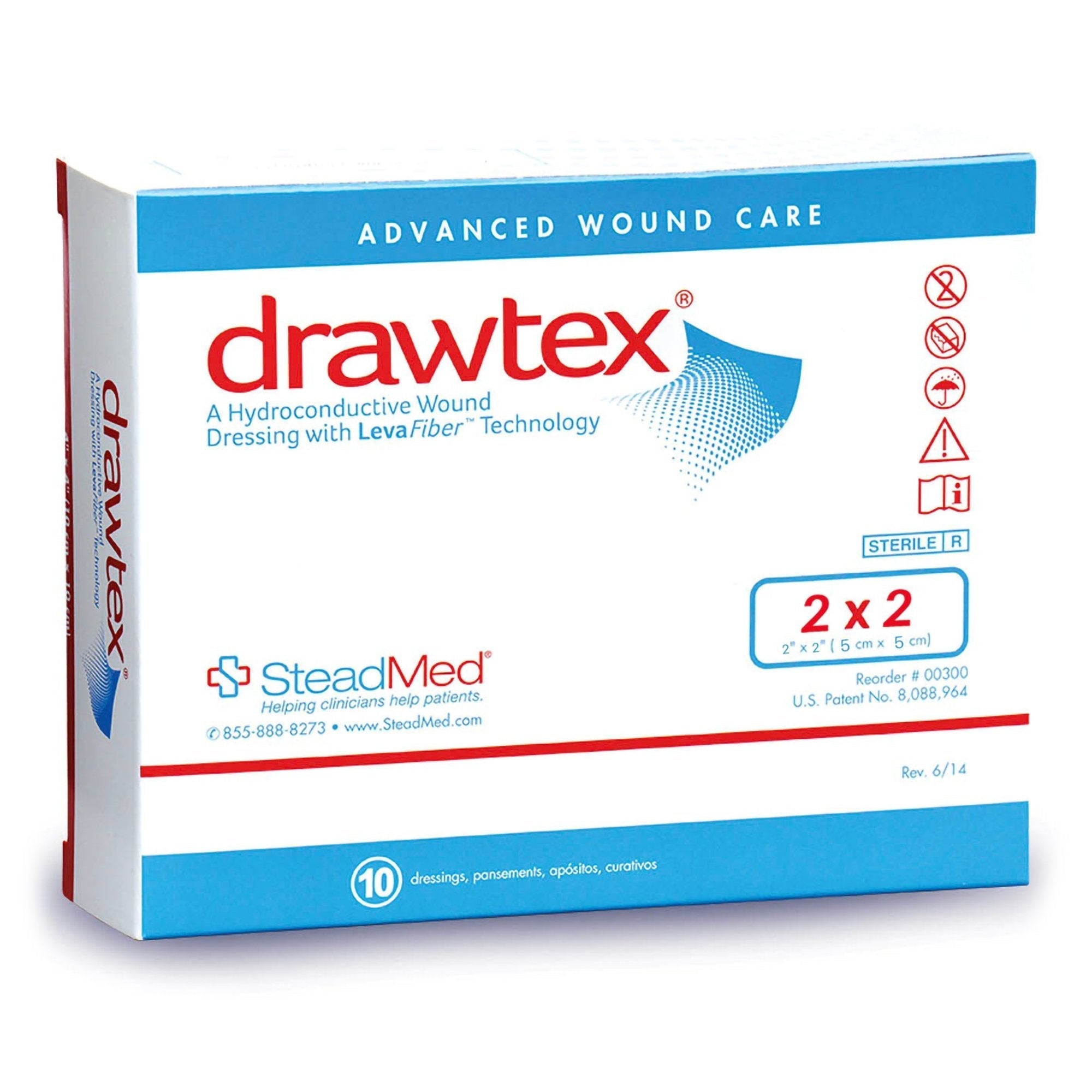 Hydroconductive Wound Dressing Drawtex 2 X 2 Inch Square