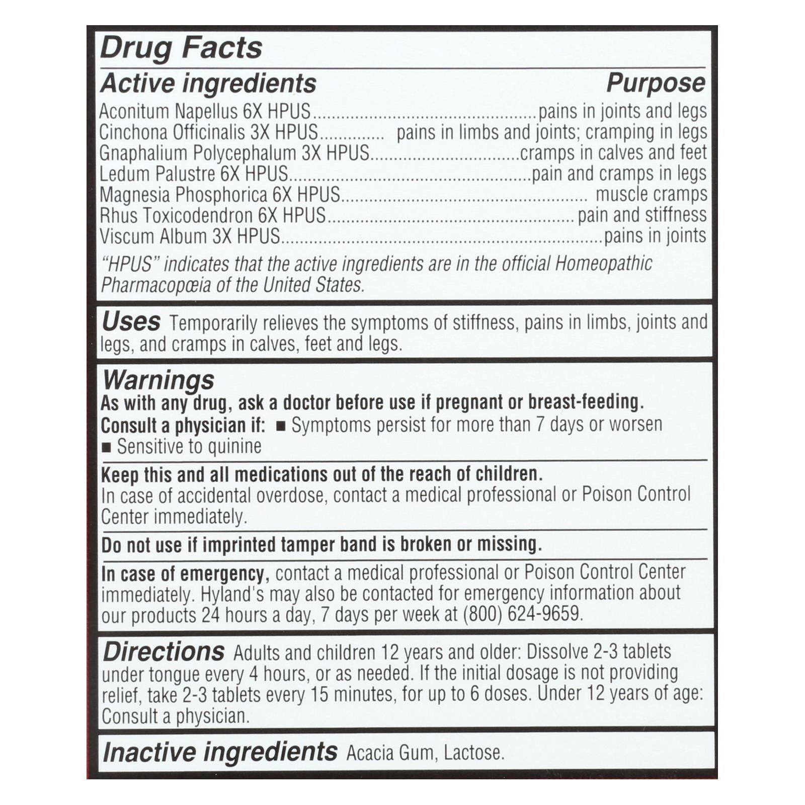 hylands leg cramps 50 quick disolving tablets