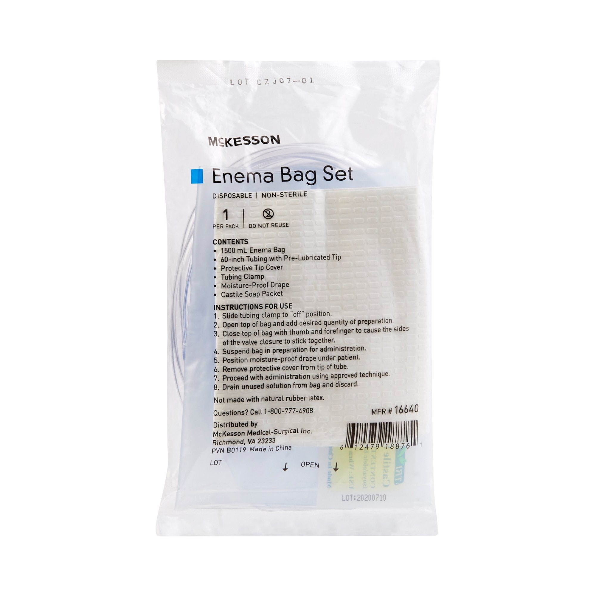 Enema Bag Set McKesson NonSterile 1500 mL, Packaging Type- Case