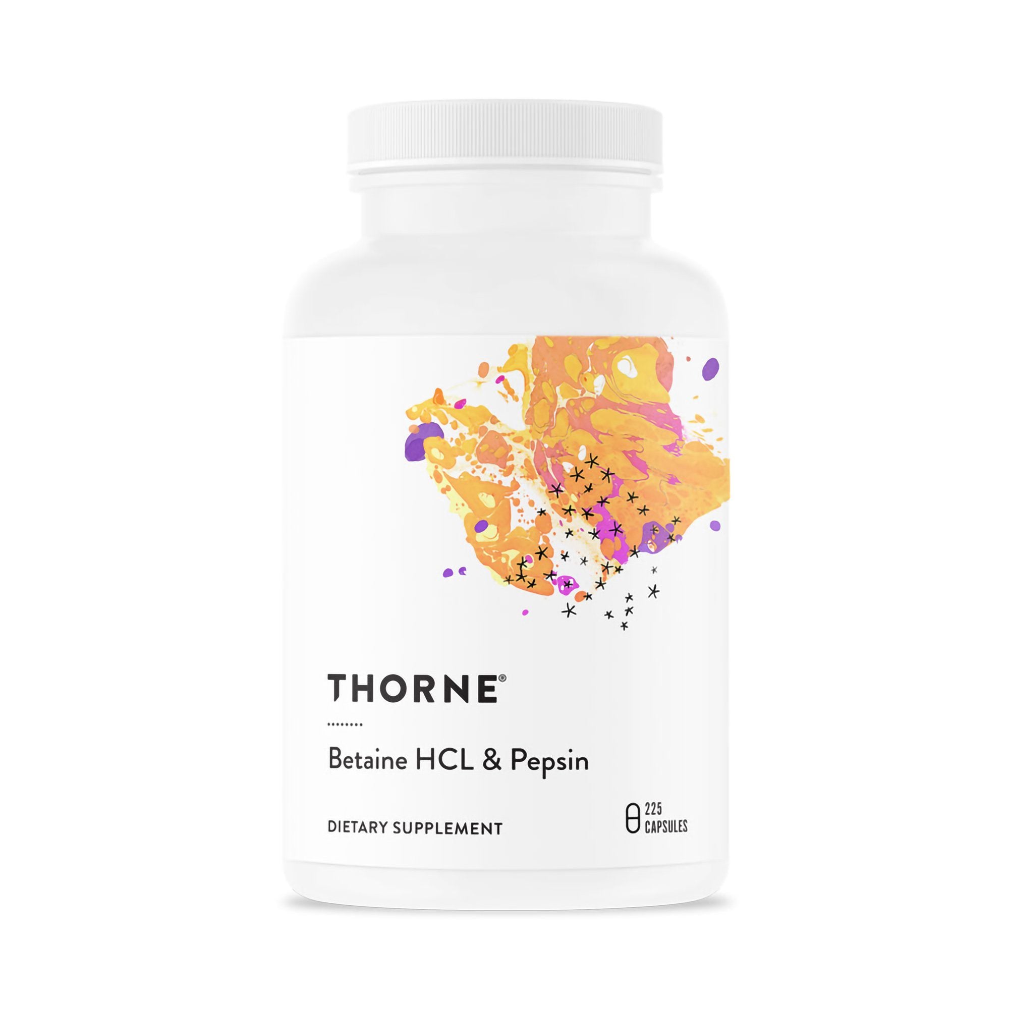 Dietary Supplement THORNE® Betaine HCL / Pepsin Betaine Hydrochloride / Pepsin (Porcine) 1 g - 47 mg Strength Capsule 225 per Bottle