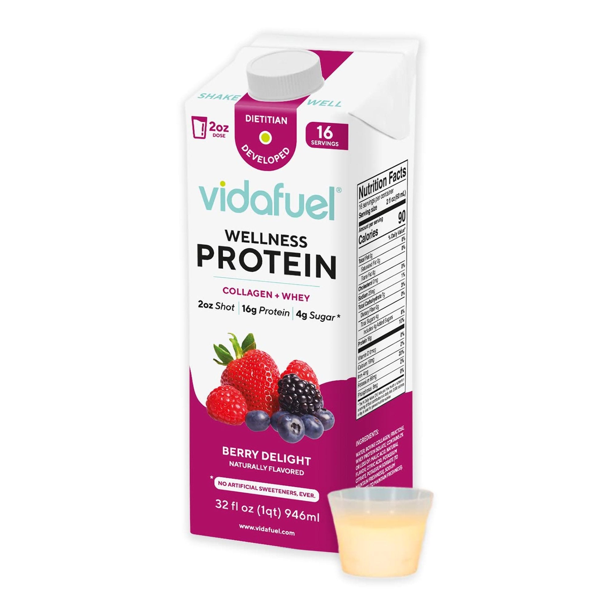 Oral Supplement Vida Fuel Wellness Protein Berry Delight Flavor Liquid 32 oz. Reclosable Carton, Packaging Type- Case