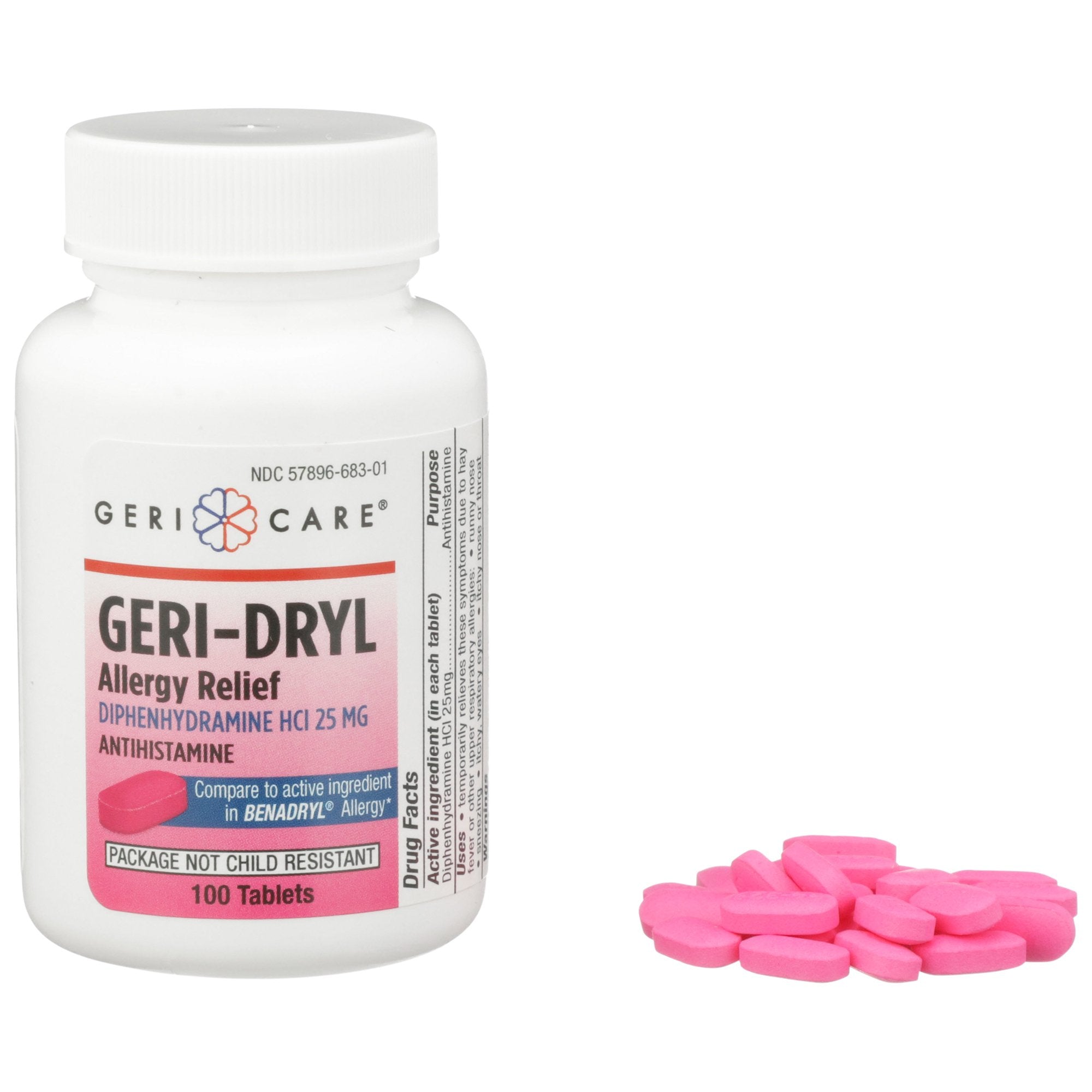 Allergy Relief Geri-Dryl 25 mg Strength Tablet 100 per Bottle, Packaging Type- Case