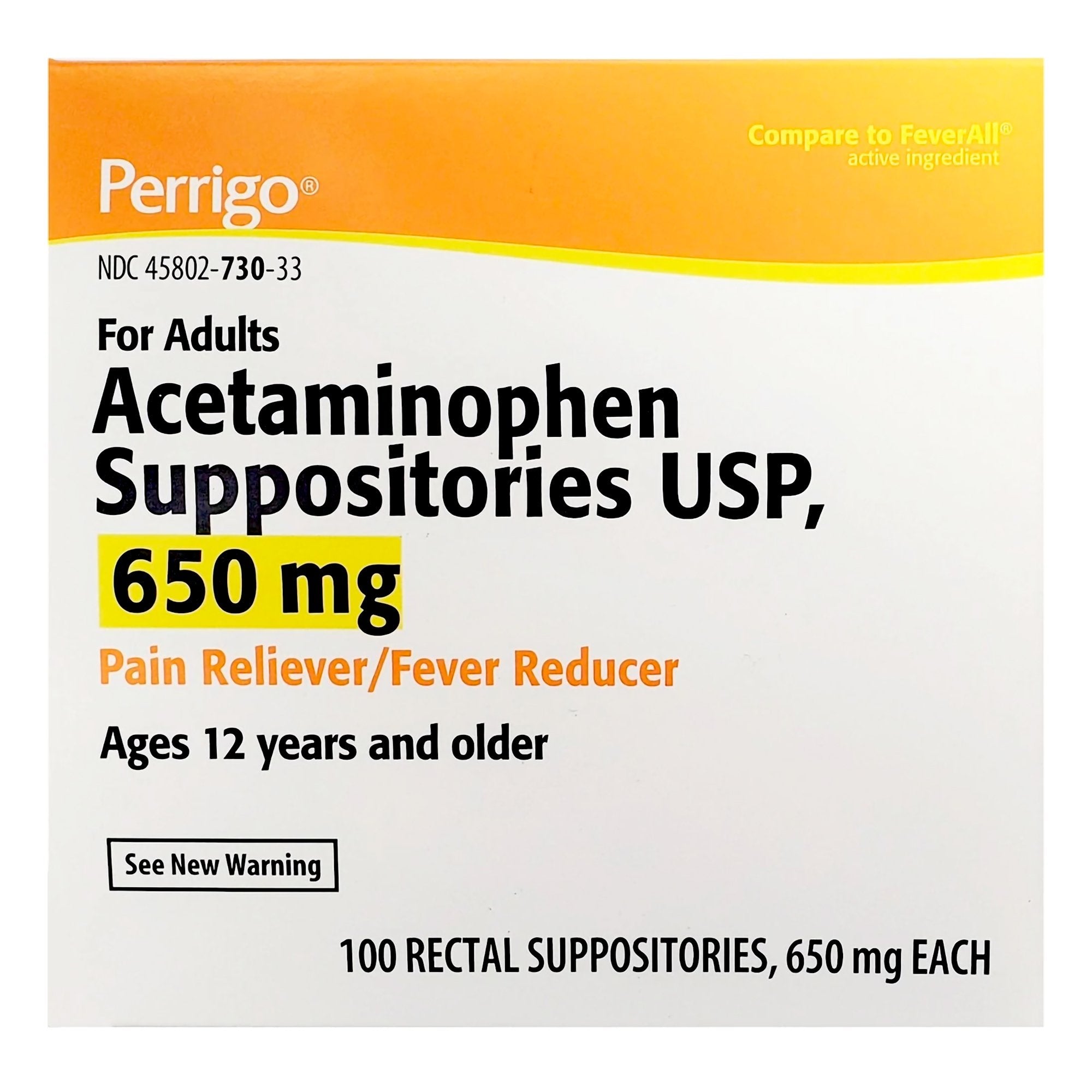 Pain Relief 650 mg Strength Acetaminophen Rectal Suppository 100 per Box, Packaging Type- Box