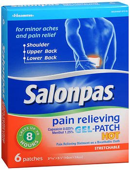 Topical Pain Relief Salonpas Gel-Patch Hot 0.025% - 1.25% Strength Capsaicin / Menthol Patch 6 per Box, Packaging Type- Box