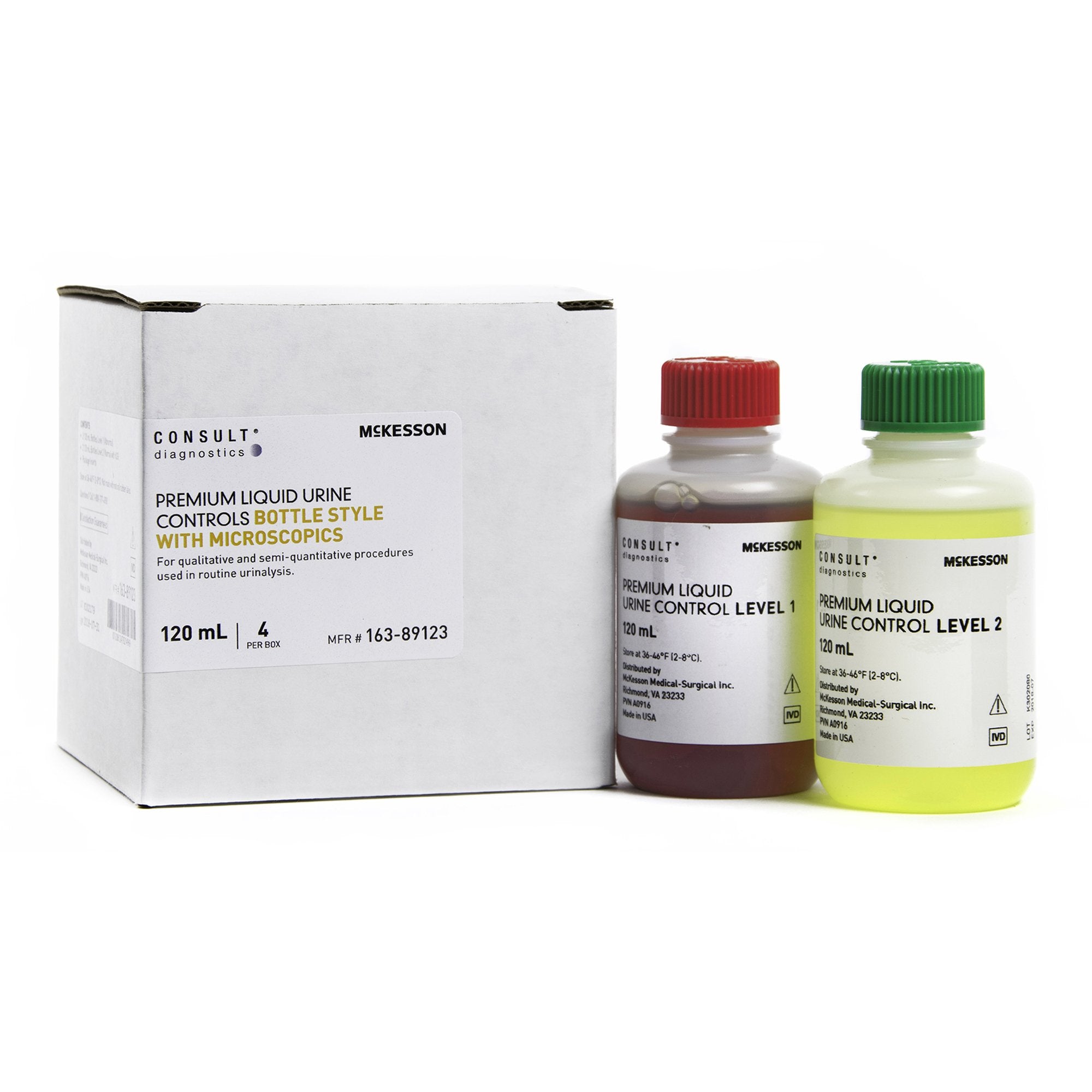 Urine Chemistry Control Set McKesson Consult Microscopic Testing Positive Level / Negative Level 2 Level 1 (Abnormal) 120 mL Bottles, 2 Level 2 (Normal with hCG) 120 mL Bottles, Packaging Type- Box