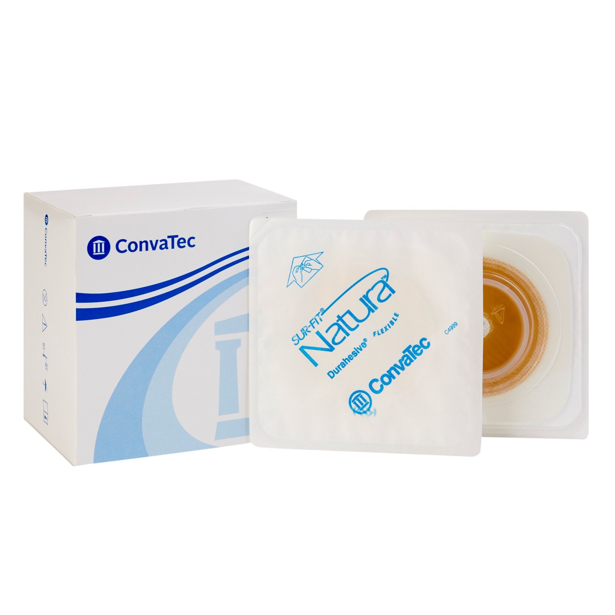 Ostomy Barrier Sur-Fit Natura Durahesive Trim to Fit, Extended Wear Durahesive Adhesive 45 mm Flange Hydrocolloid 1 to 1-1/4 Inch Opening 4-1/2 X 4-1/2 Inch