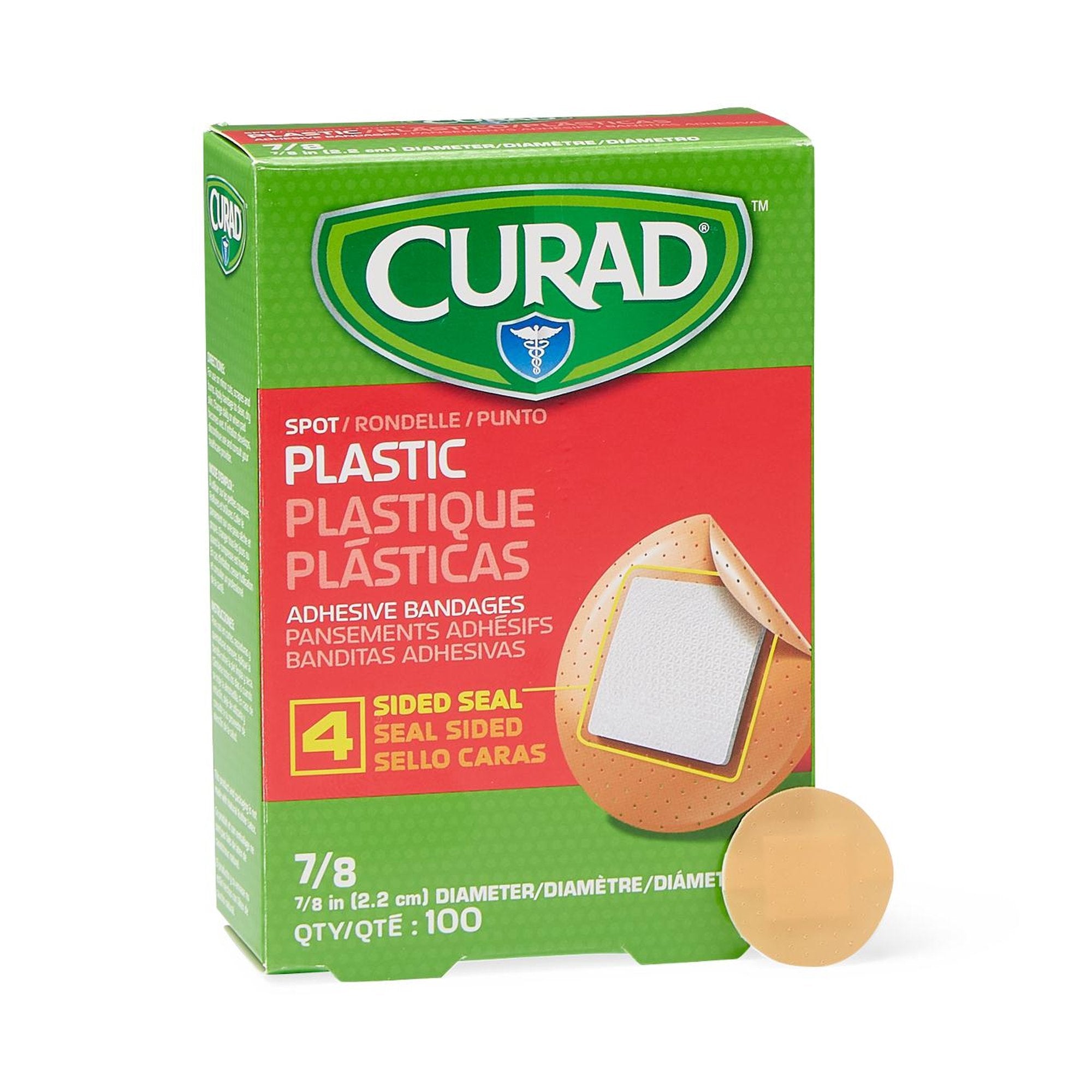 Adhesive Spot Bandage Curad 7/8 Inch Plastic Round Tan Sterile, Packaging Type- Box