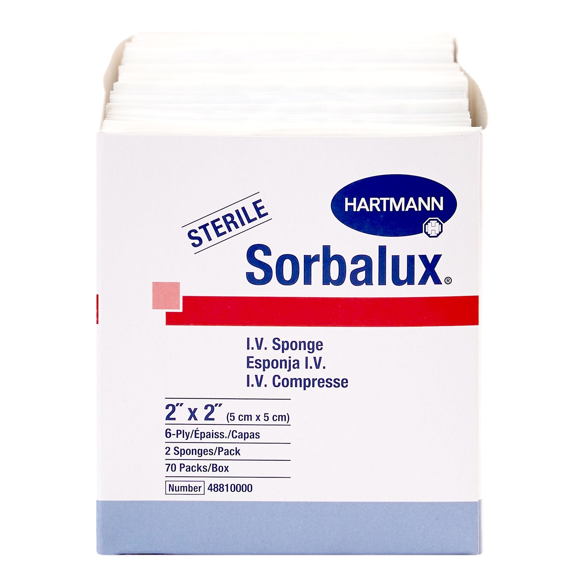 I.V. Sponge Sorbalux 2 X 2 Inch 6-Ply Sterile 2 per Pack, Packaging Type- Box