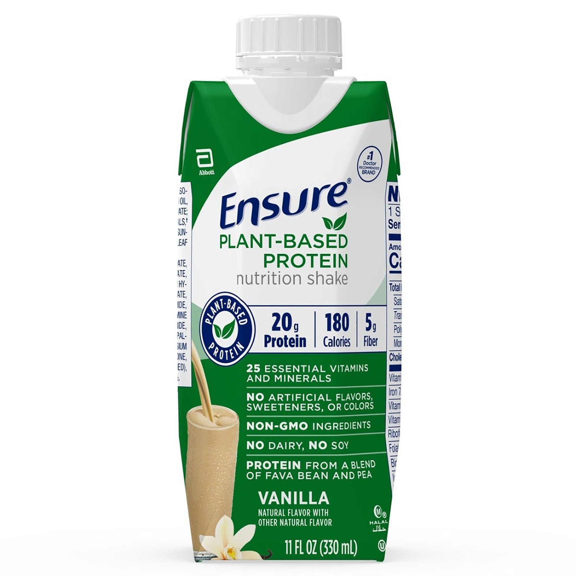 Oral Supplement Ensure Plant Based Protein Nutrition Shake Vanilla Flavor Liquid 11 oz. Carton, Packaging Type- Case