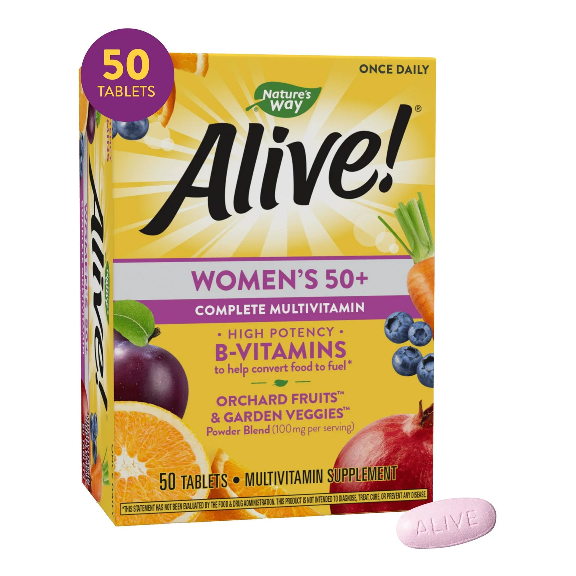 Multivitamin Supplement Alive! Women’s 50+ Vitamin A / Vitamin C 900 mcg / 135 mg Strength Tablet 50 per Box, Packaging Type- Box