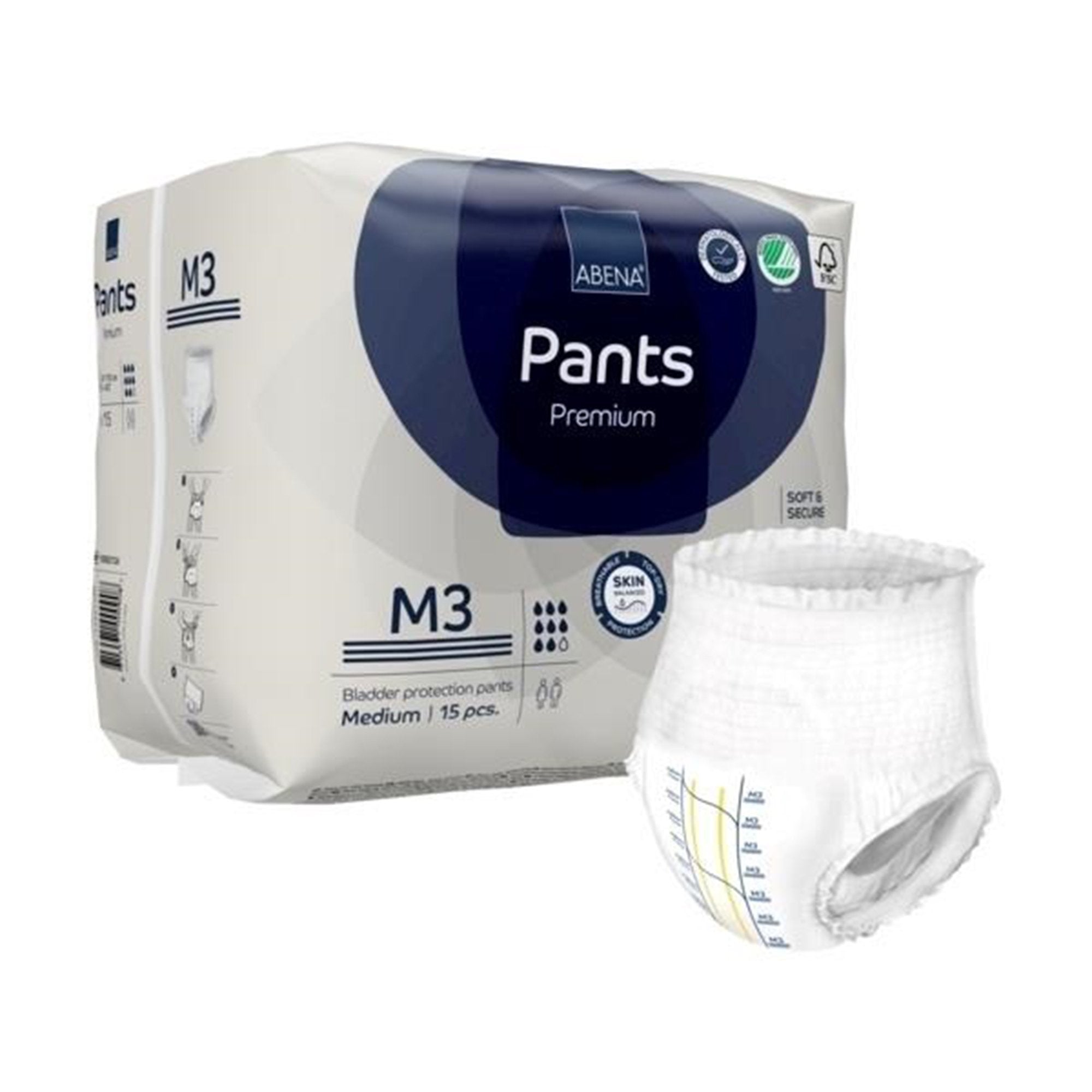 Unisex Adult Absorbent Underwear Abena Premium Pants M3 Pull On with Tear Away Seams Medium Disposable Heavy Absorbency, Packaging Type- Case