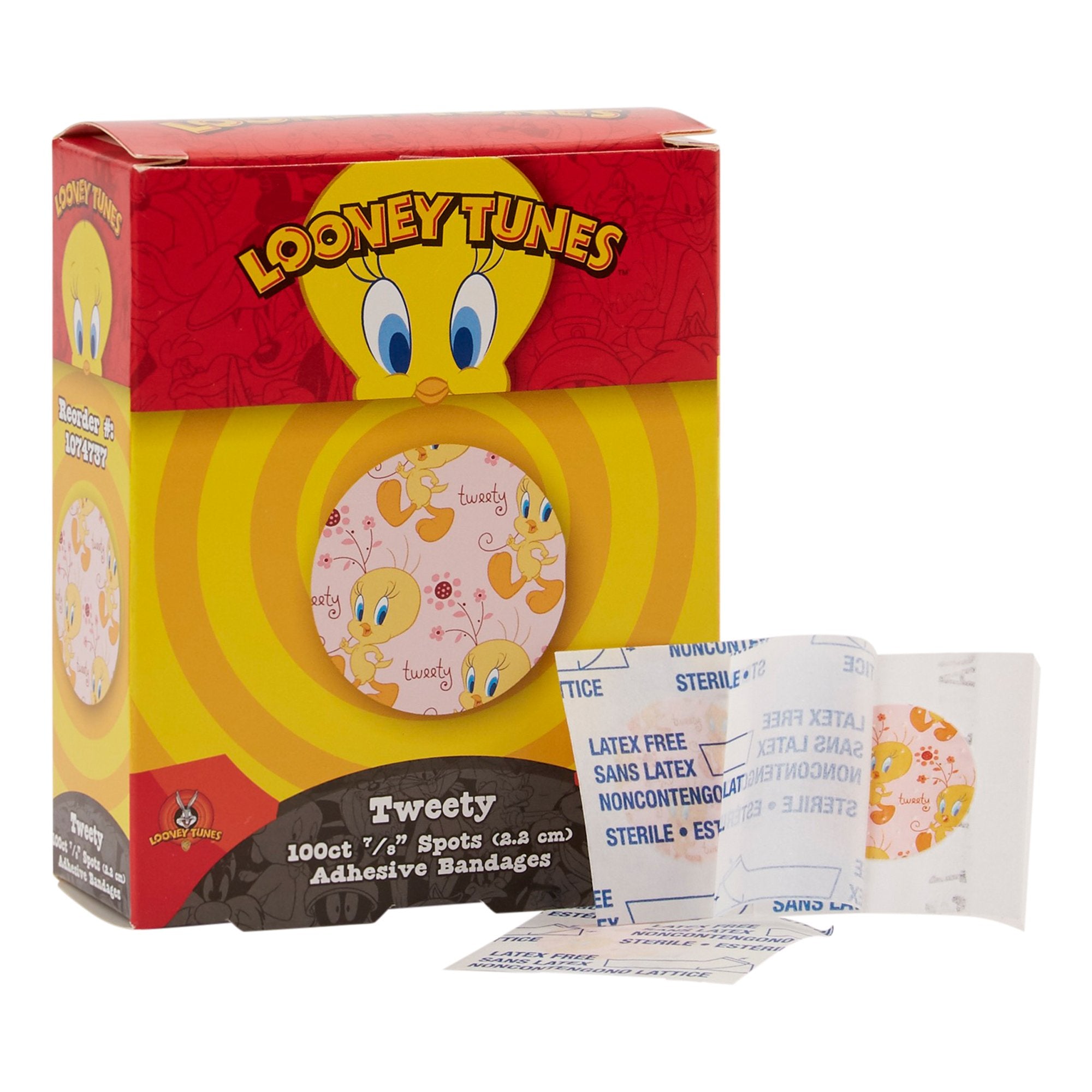 Adhesive Spot Bandage Looney Tunes 7/8 Inch Plastic Round Kid Design (Tweety) Sterile, Packaging Type- Box