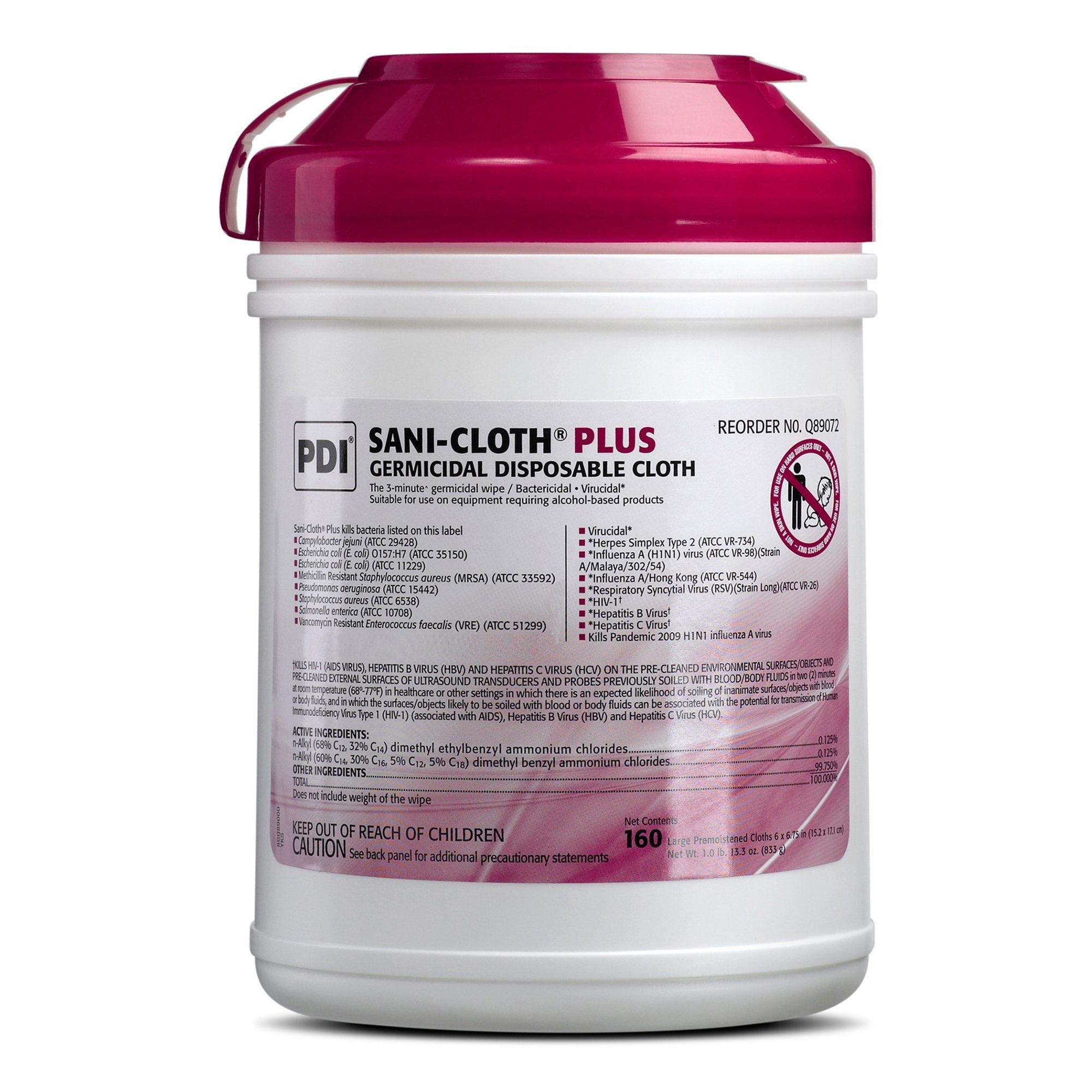 Sani-Cloth Plus Surface Disinfectant Cleaner Premoistened Germicidal Manual Pull Wipe 160 Count Canister Alcohol Scent NonSterile, Packaging Type- Case