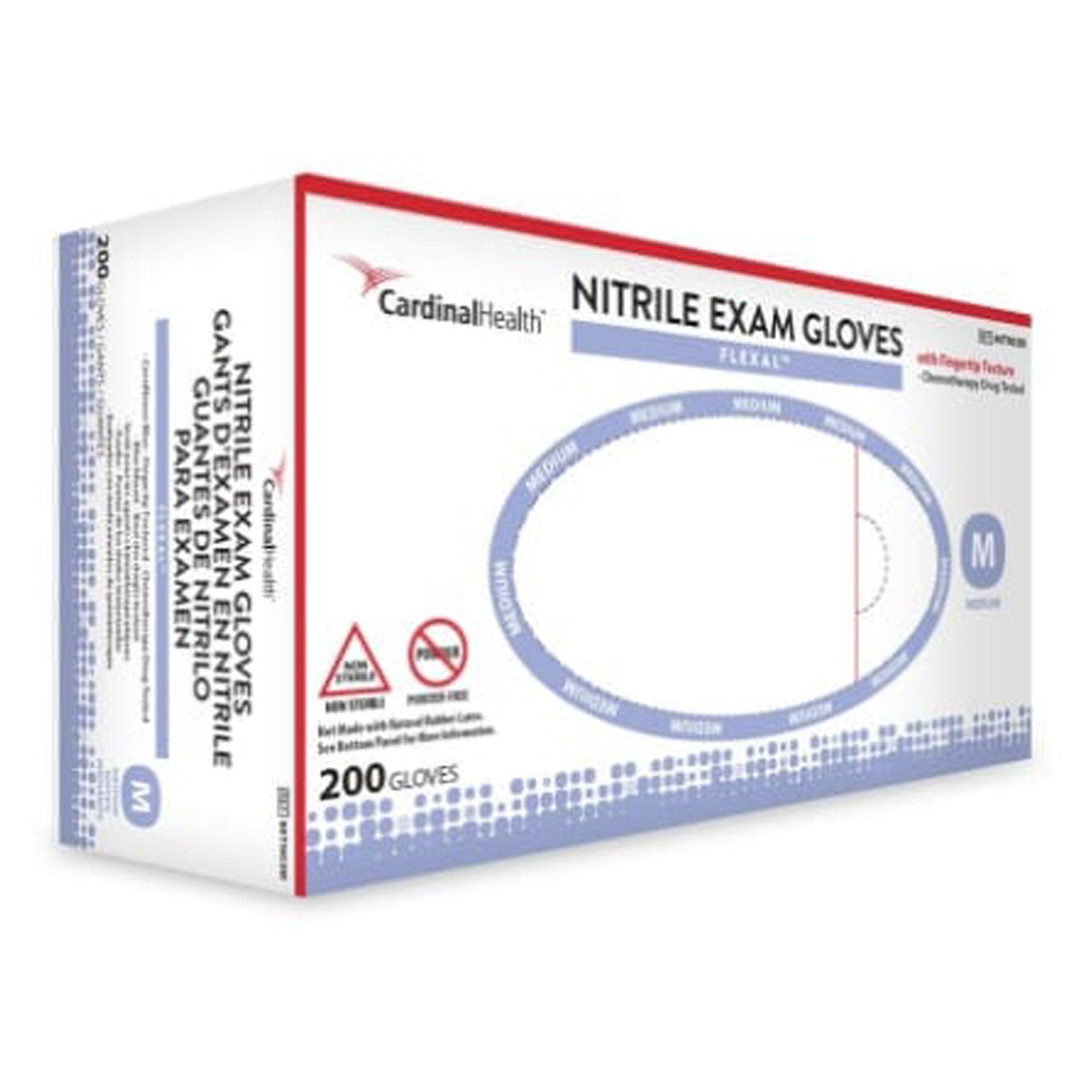 Guante de examen FLEXAL de nitrilo mediano, no estéril, de nitrilo, longitud de puño estándar, con puntas de los dedos texturizadas, color azul, probado para quimioterapia.