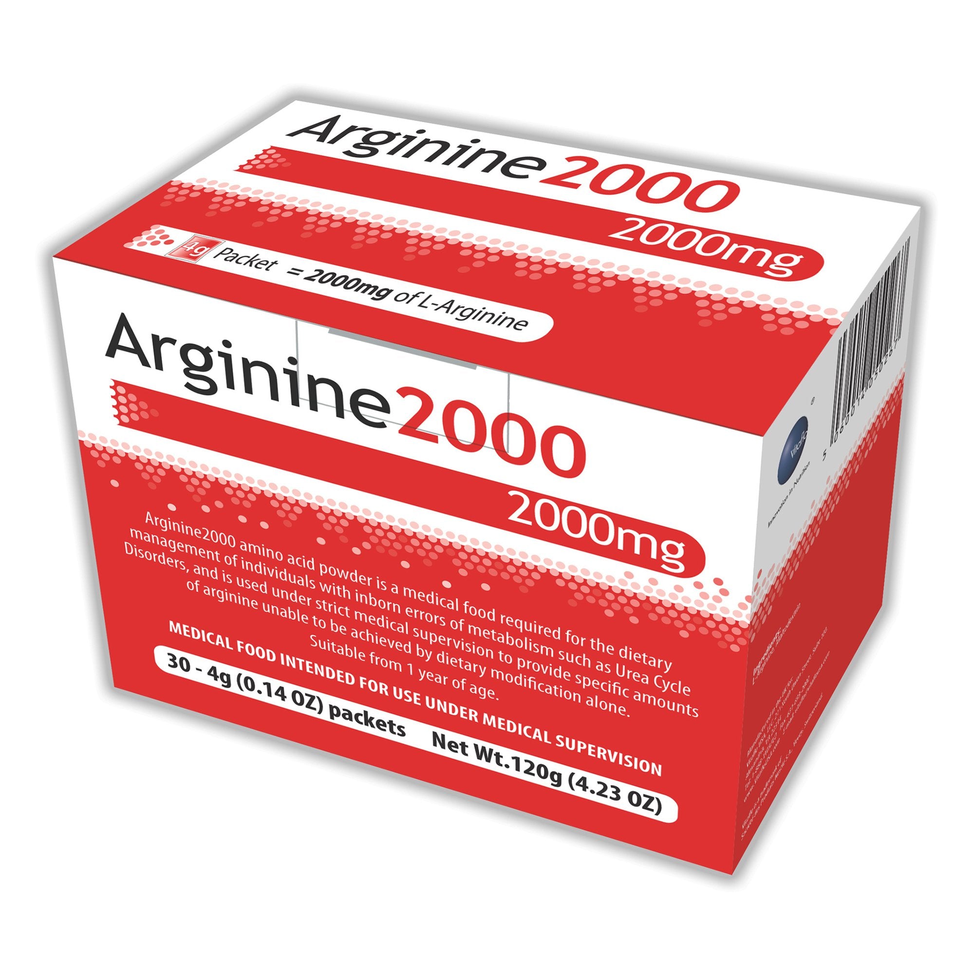 Oral Supplement Arginine 2000 Unflavored Powder 4 Gram Individual Packet, Packaging Type- Case