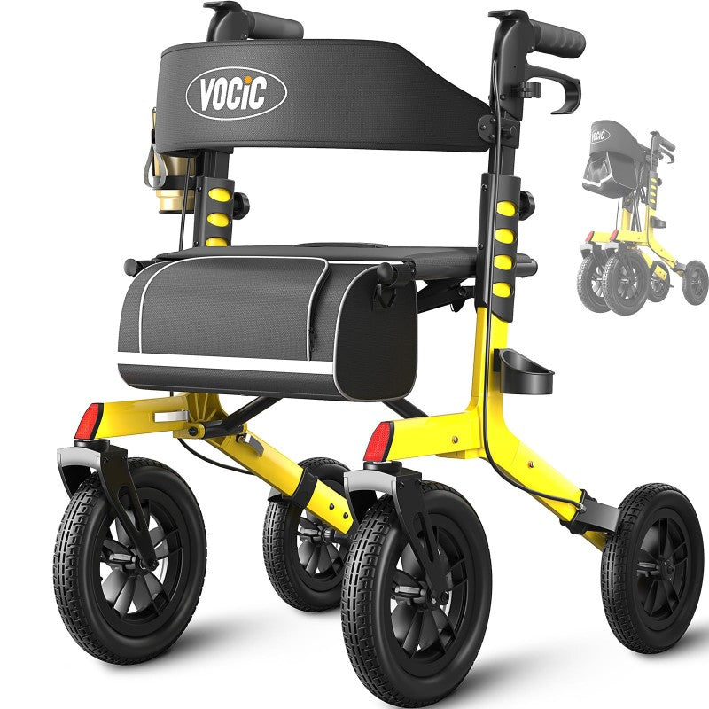 VOCIC Z57 All-Terrain Outdoor Rollator– Durable All-Terrain Mobility Aid with Comfortable Seat & Adjustable Handles