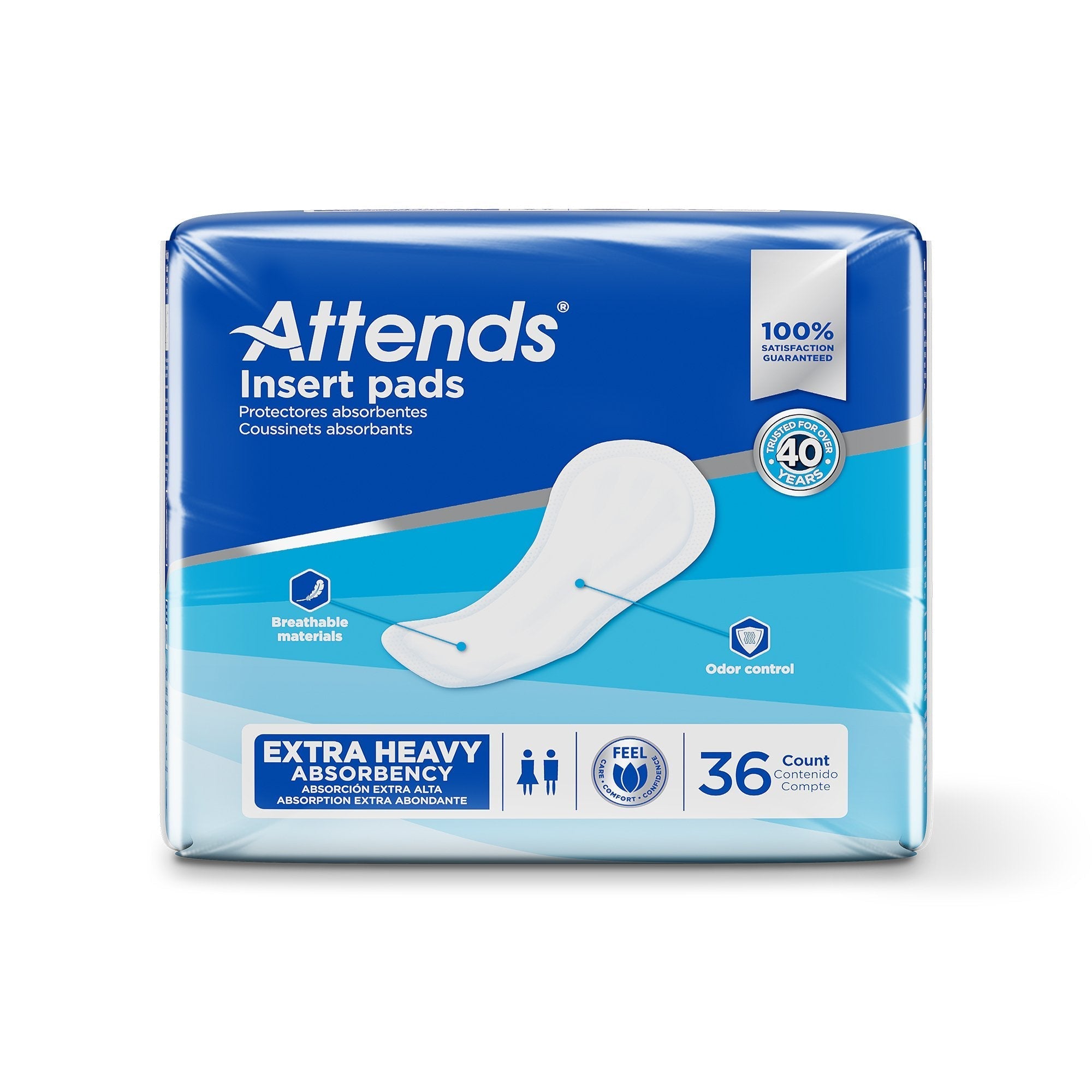 incontinence liner attends insert pad 16 1 2 inch length heavy absorbency polymer core one size fits most packaging type case