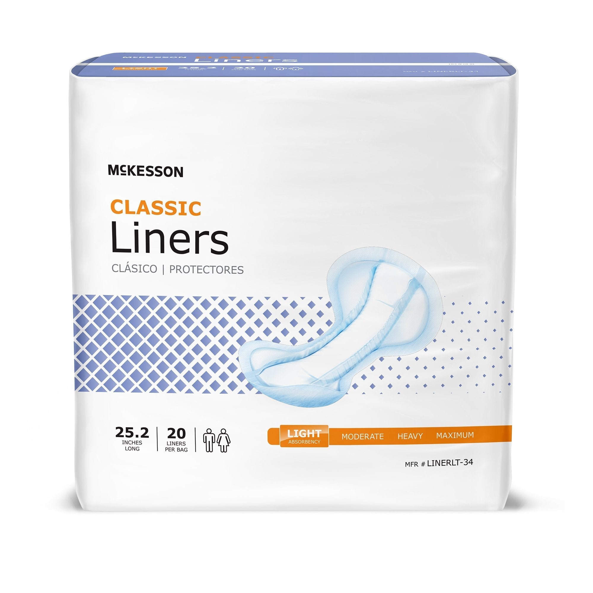 Incontinence Liner McKesson Classic 25 1/5 Inch Length Light Absorbency Polymer Core One Size Fits Most
